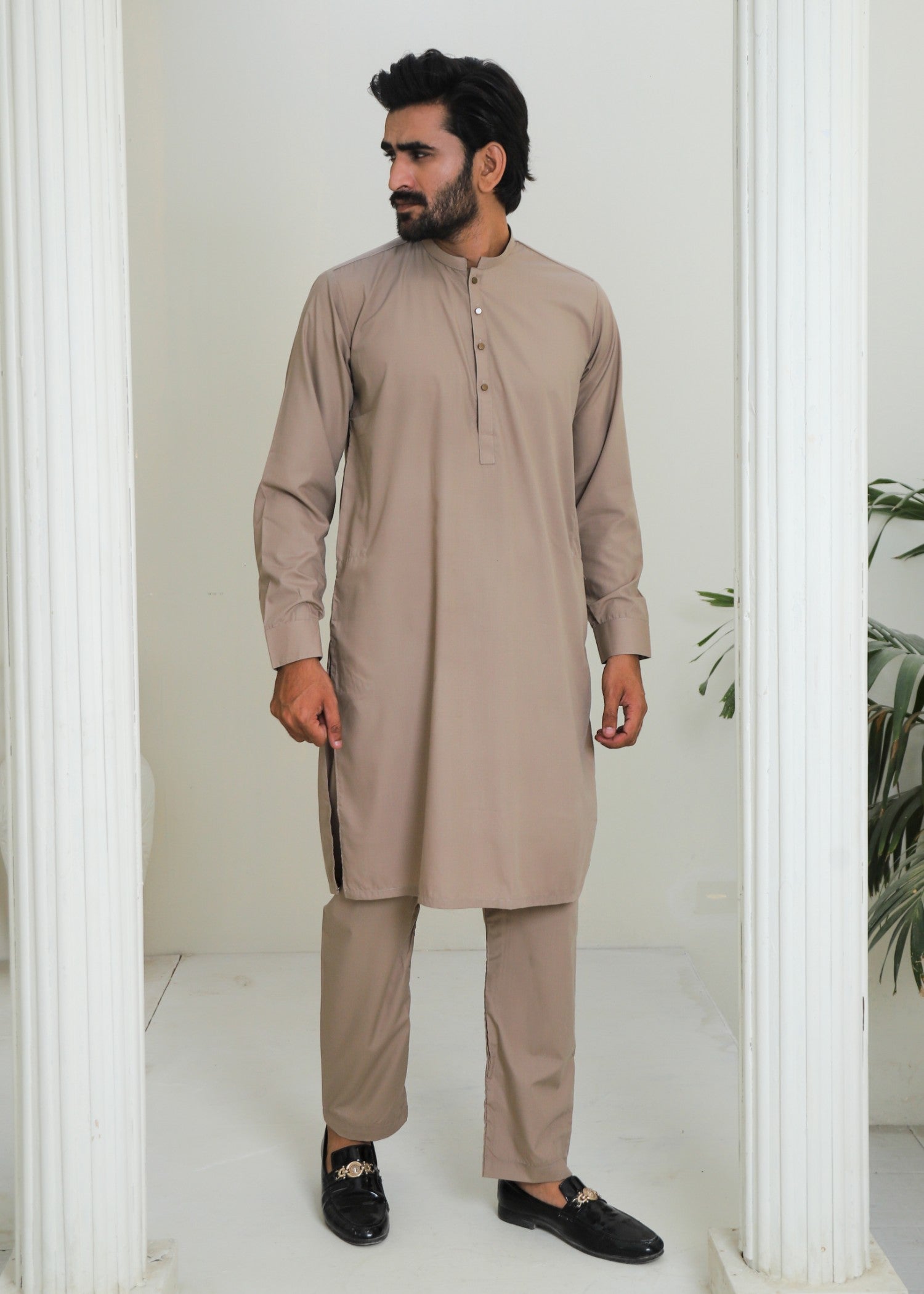 wash & wear Kurta Set in Khaki brown by Hassan Jee Men