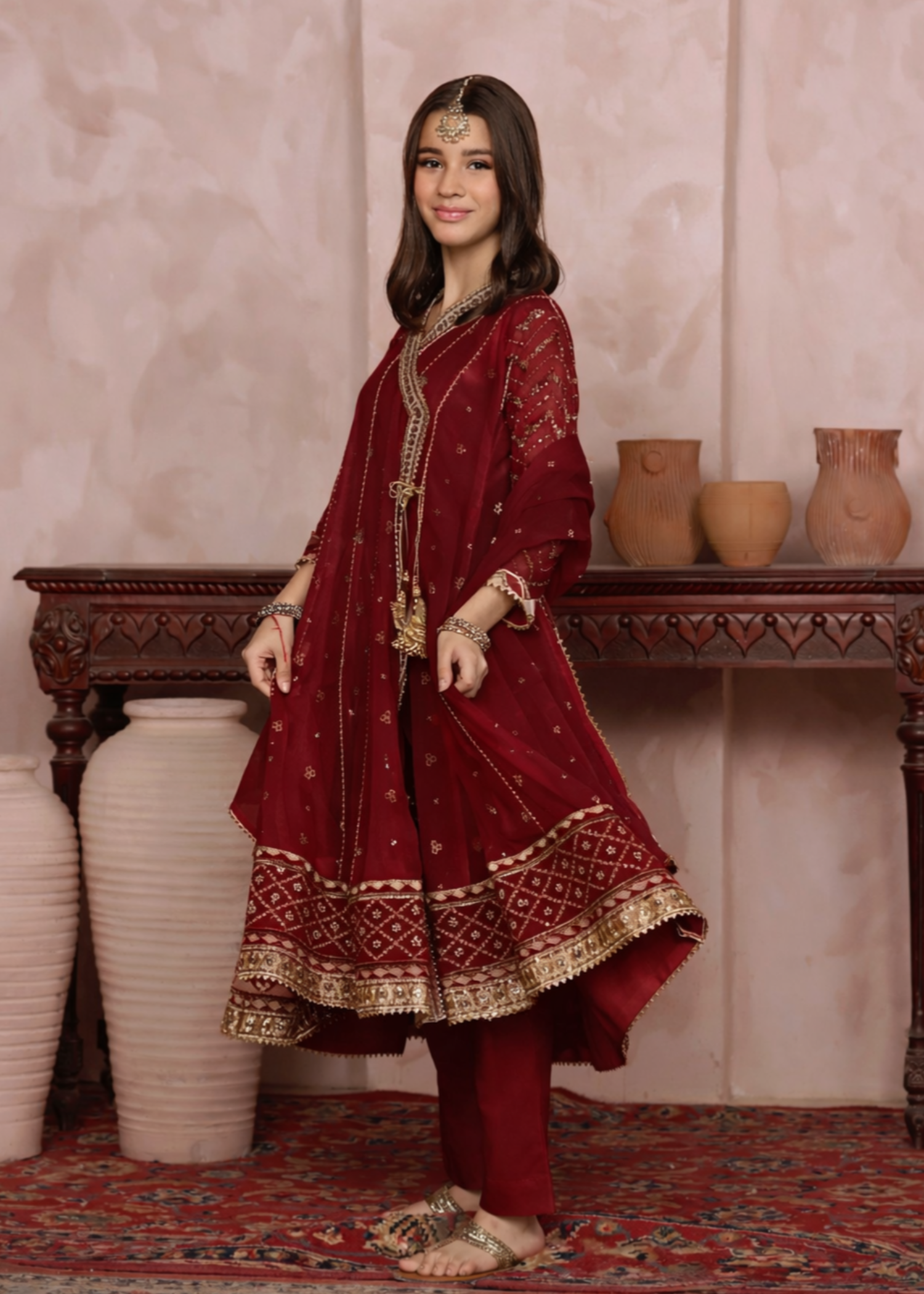 chiffon Angrakha in Maroon