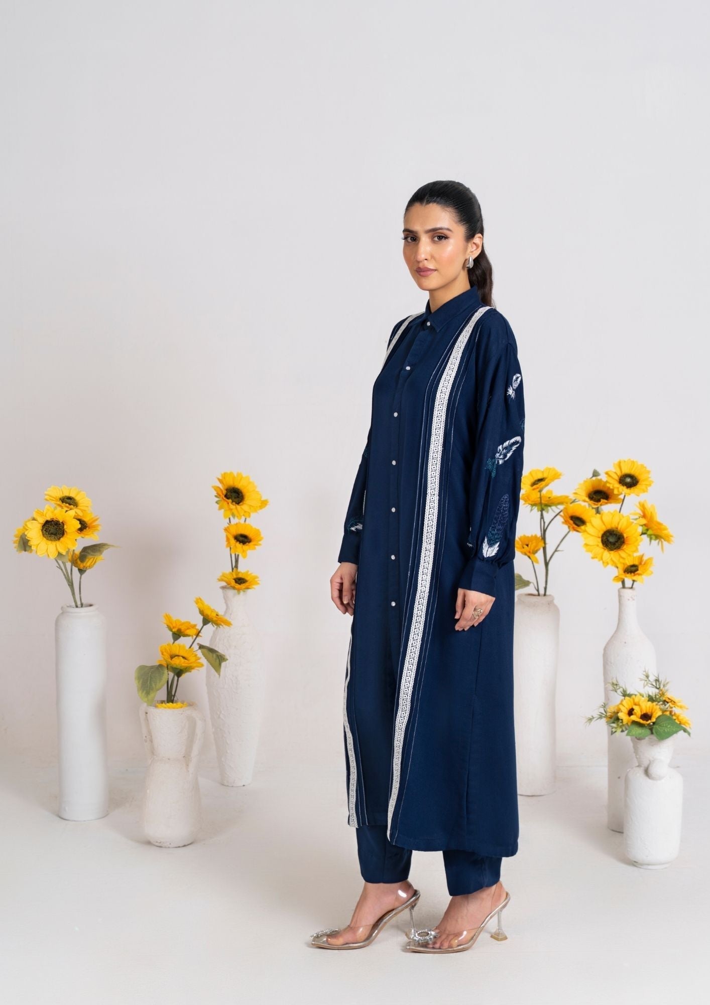 silk karandi Kurta Set in Navy blue