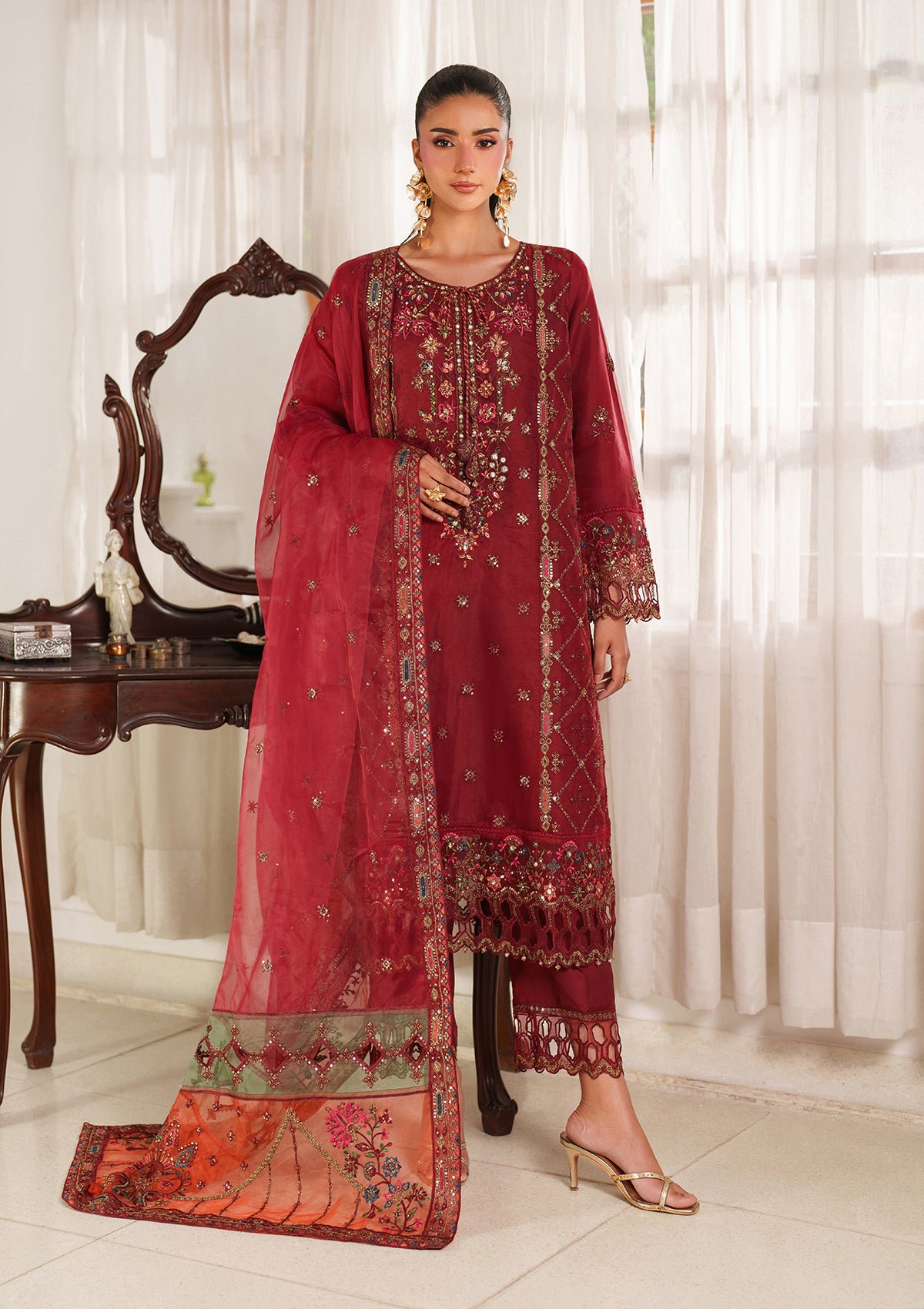 organza Kurta Set in Red