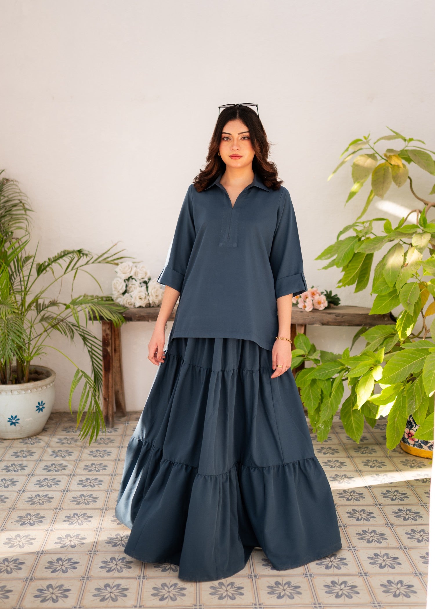 poly grip Skirt in Steel blue