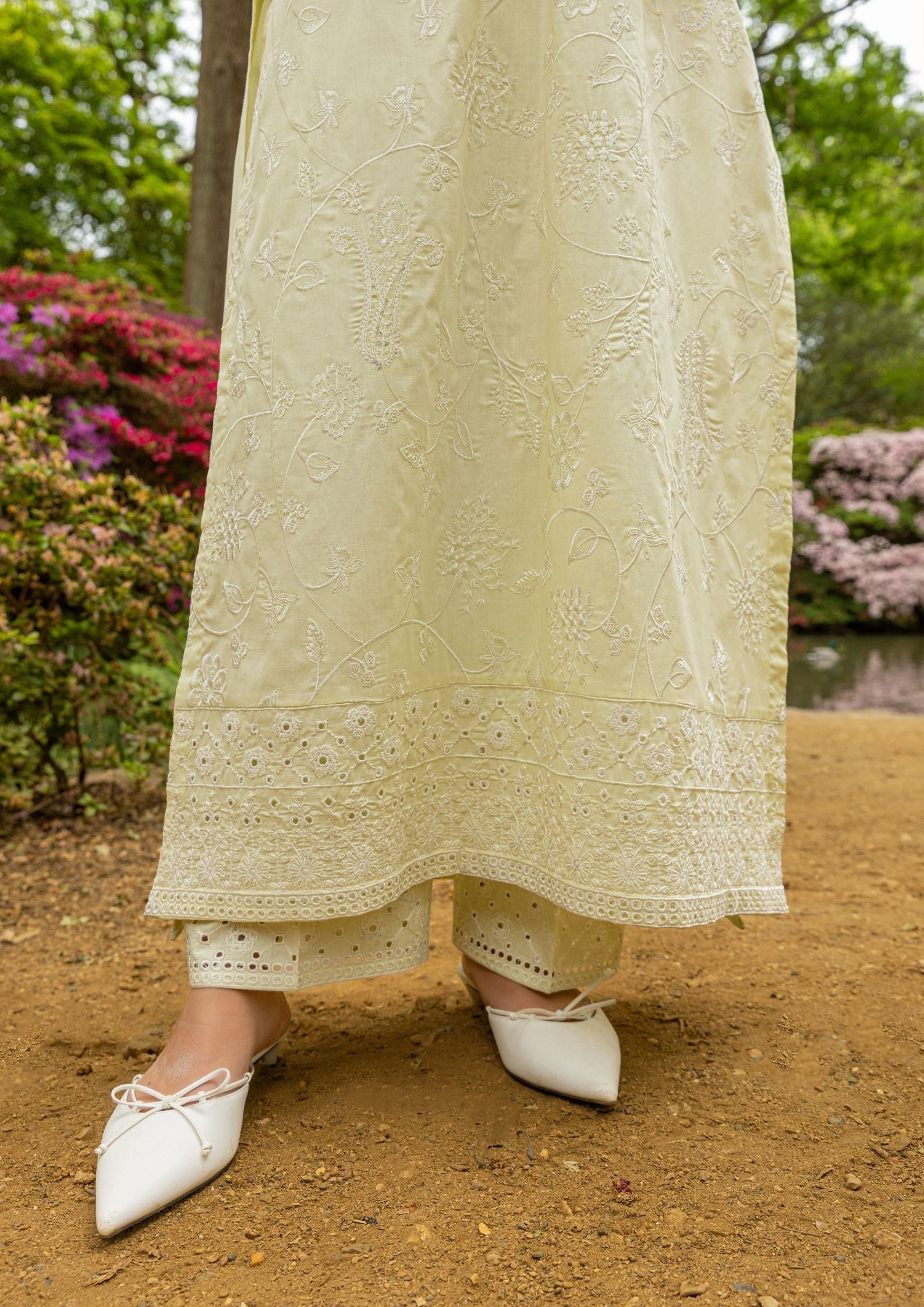 lawn cotton Kurta Set in Light yellow