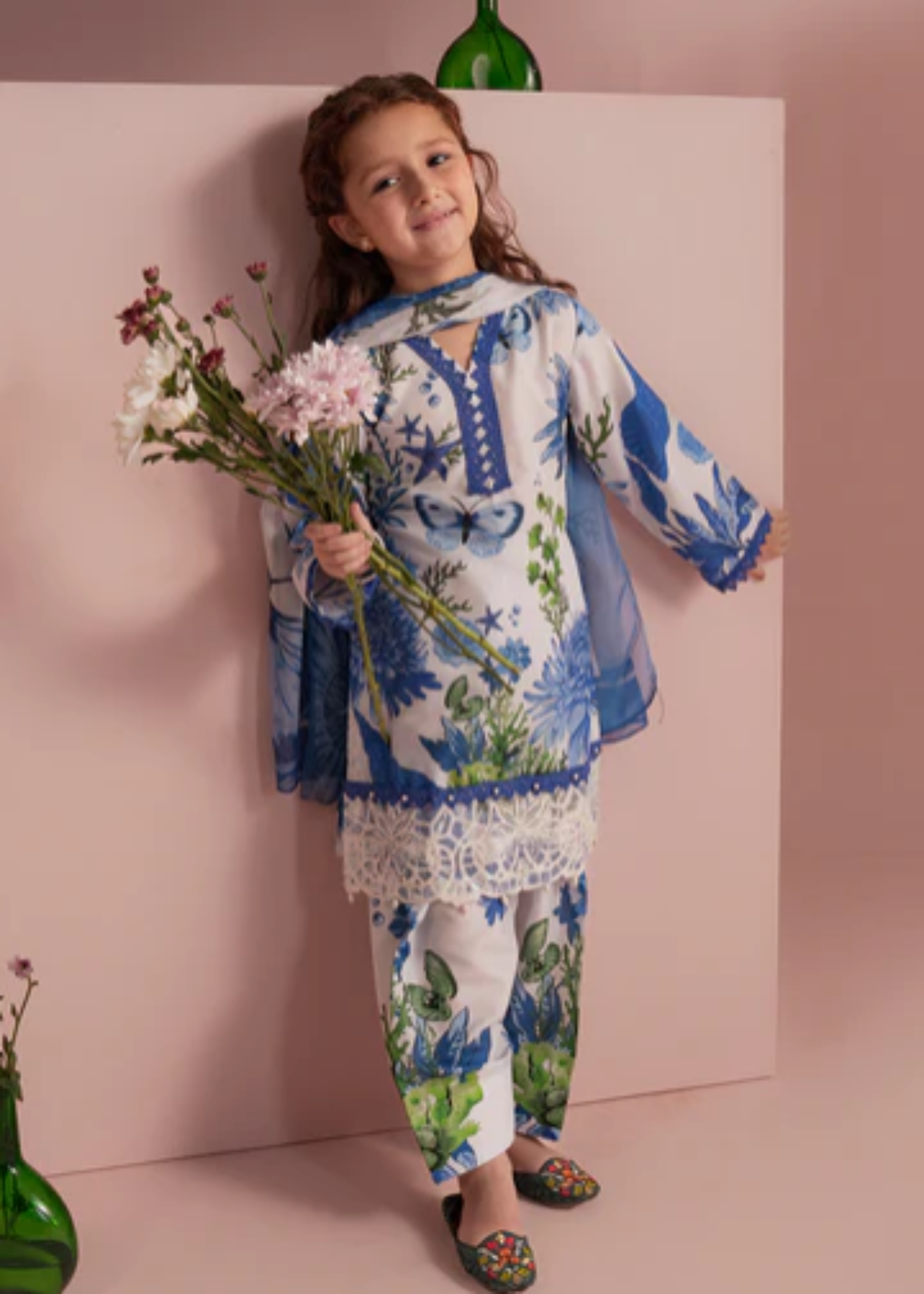 poly lawn Kurta Set in White