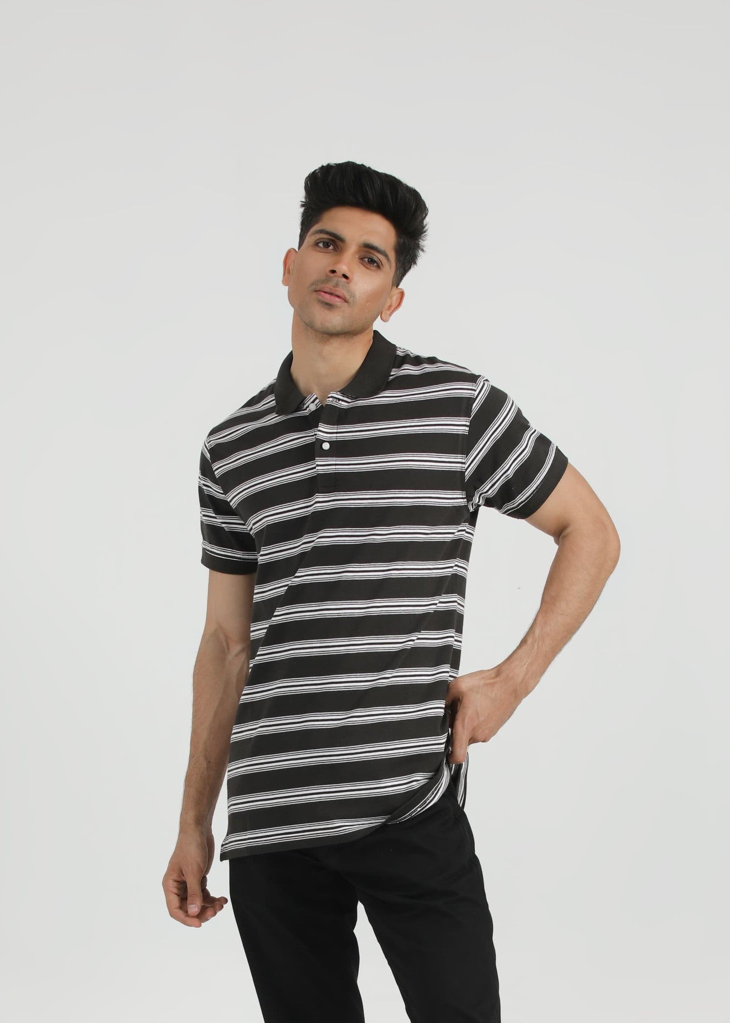 single jersey knit Polo Shirt in Black