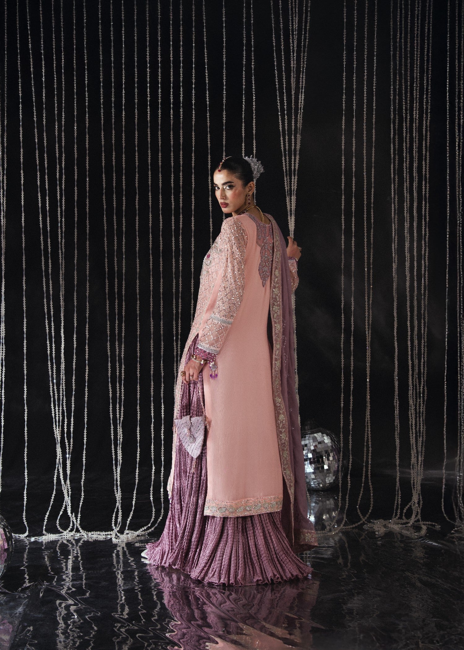 chiffon Sharara in Tea rose pink