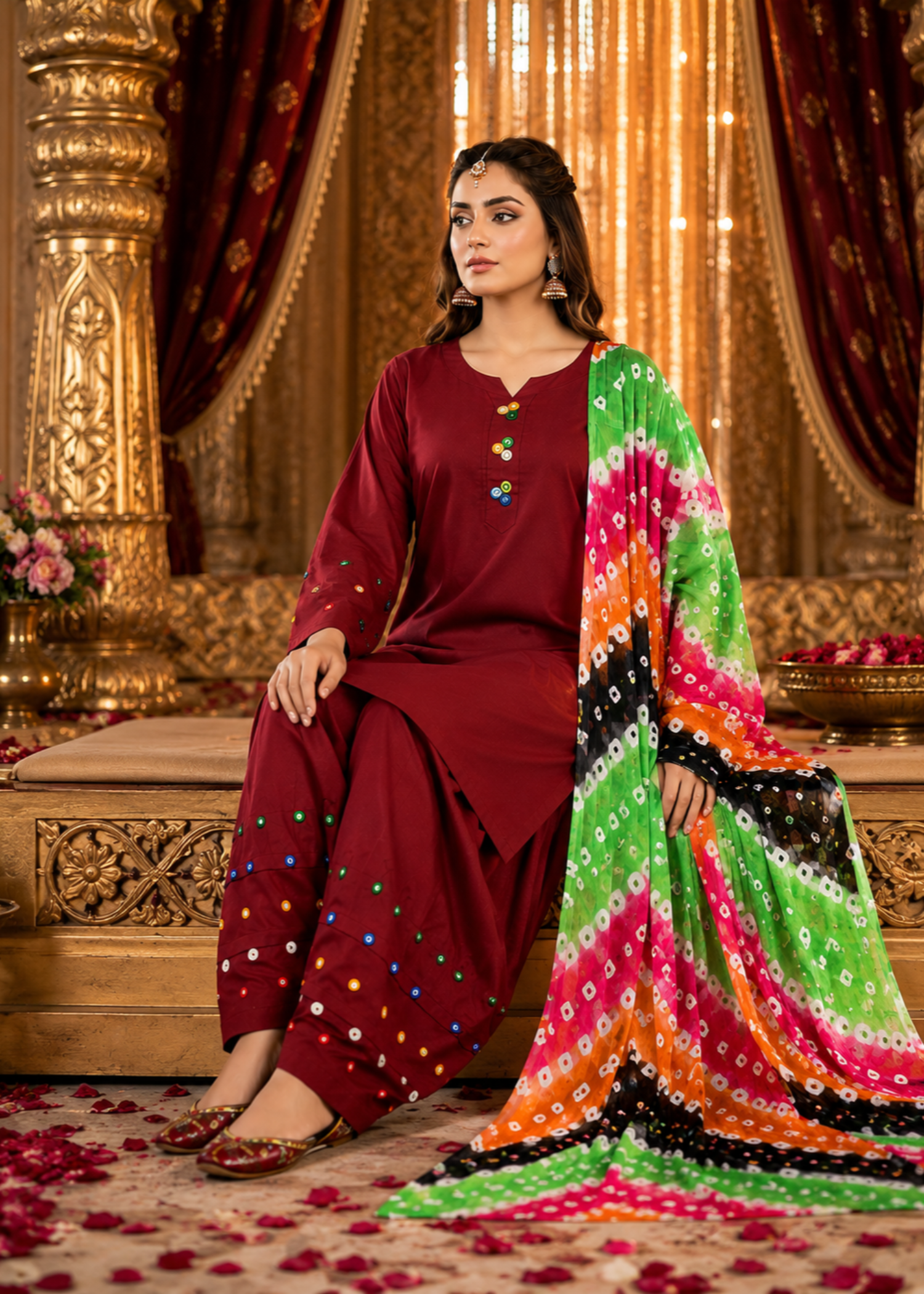 lawn cotton Kurta Set in Persian red