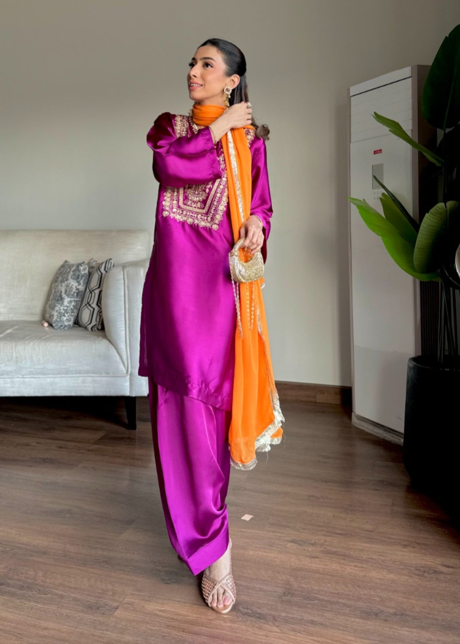 silk Kurta Set in Purple