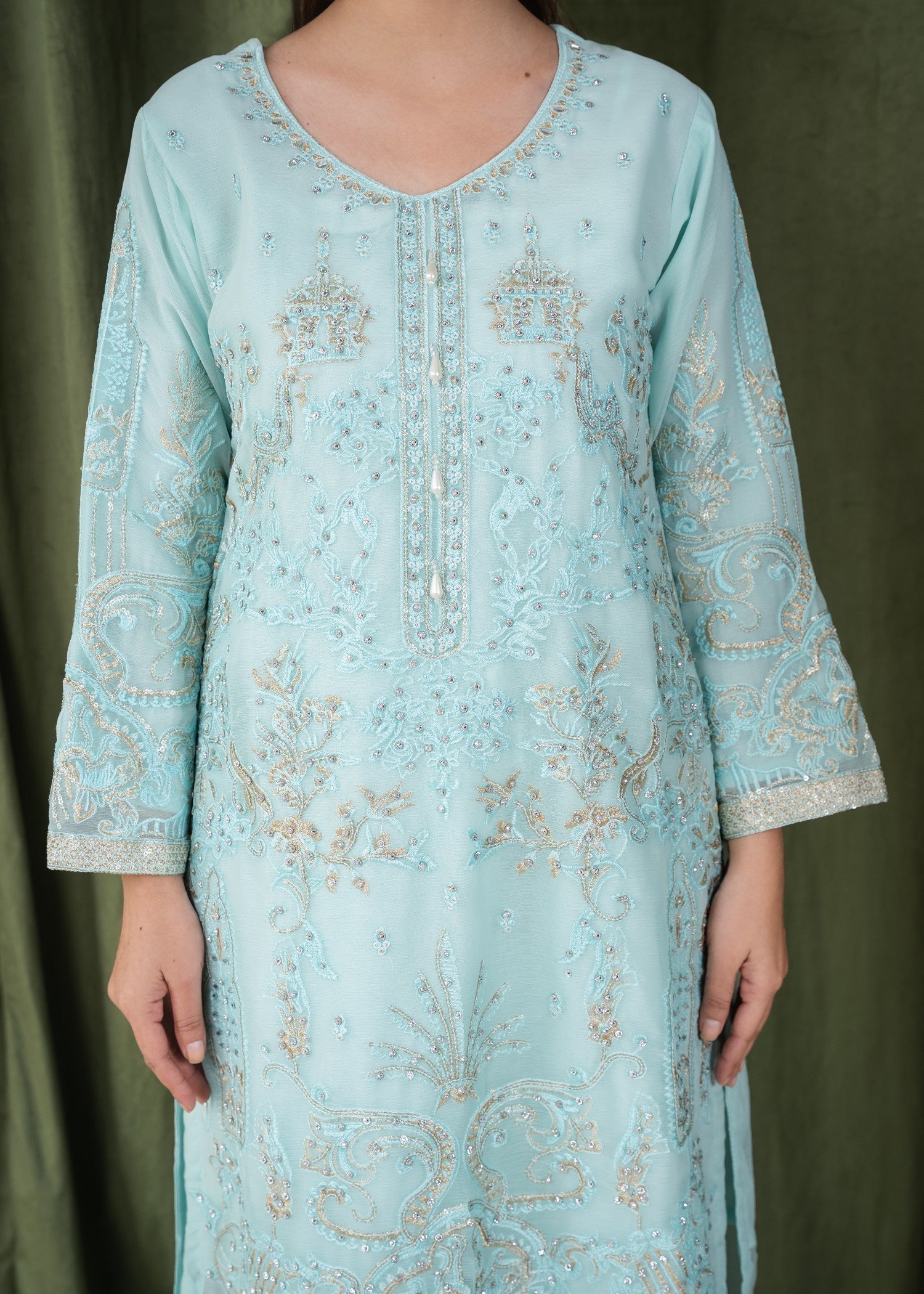 chiffon Gharara in Ice blue