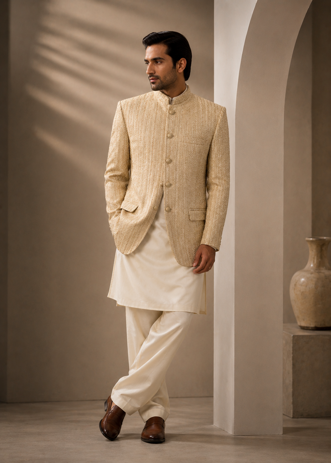raw silk Prince Coat in Champagne