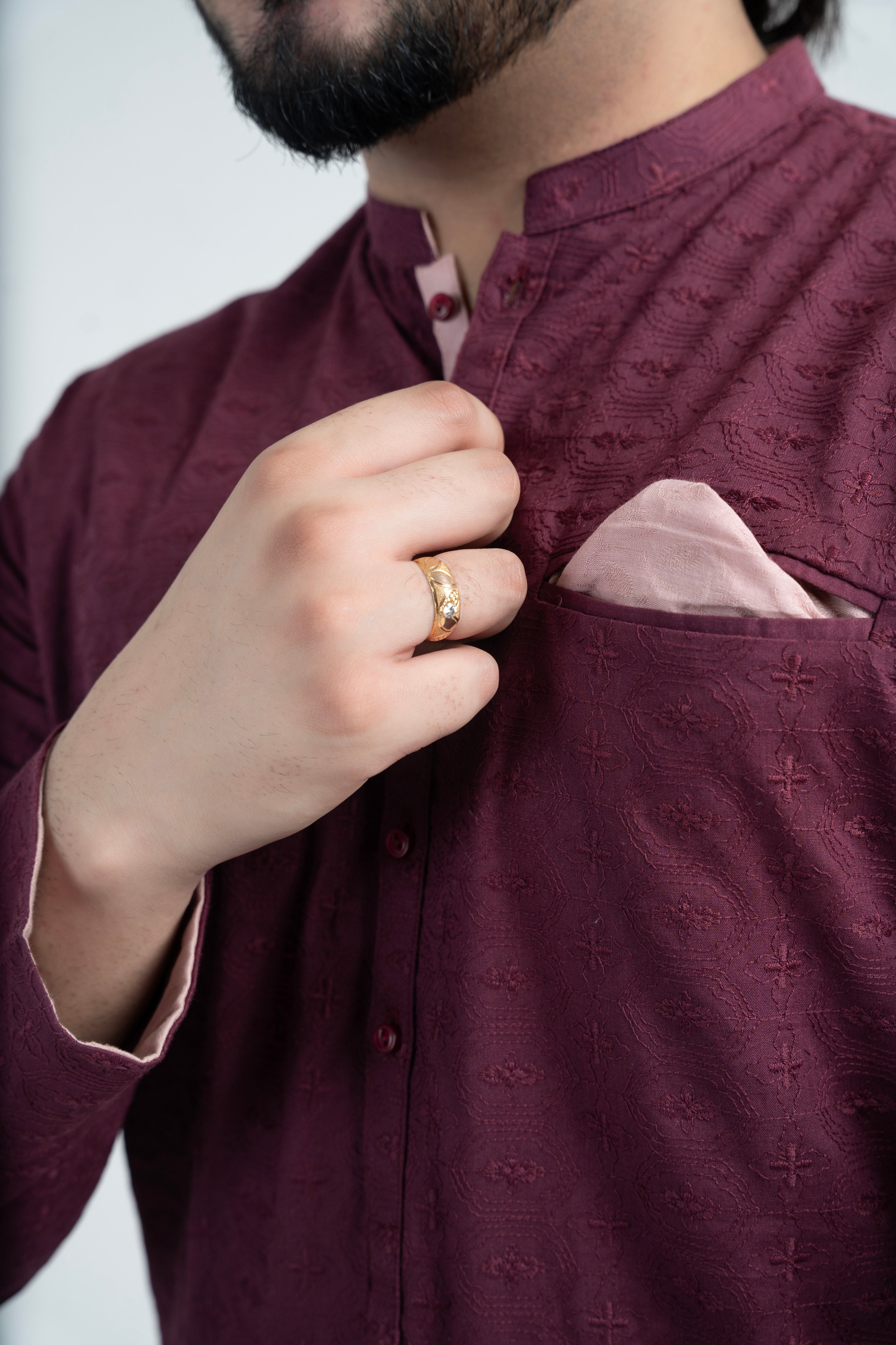 chikankari cotton Kurta in Burgundy