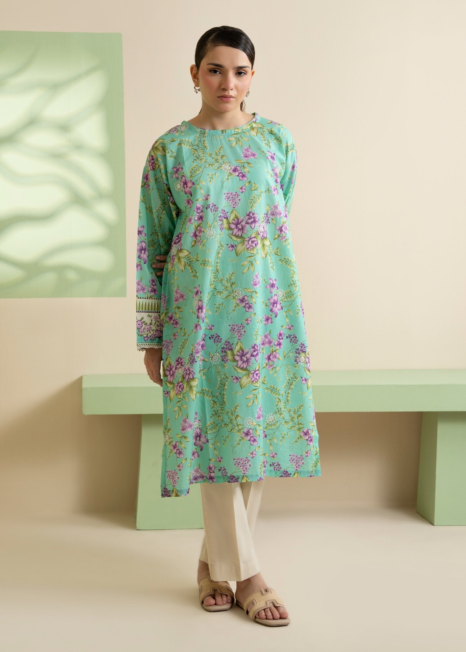 lawn Kurti in Aquamarine