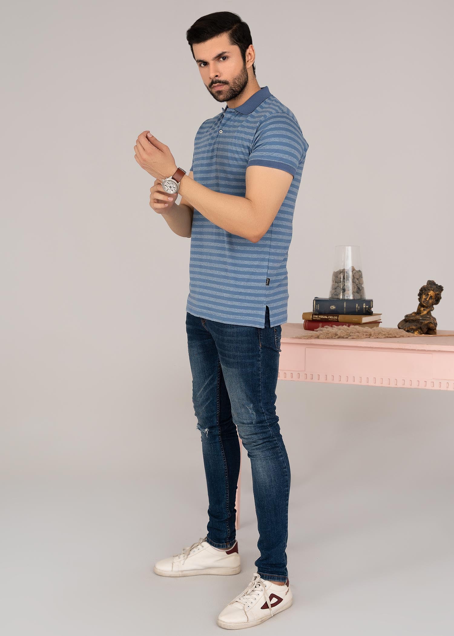 cotton Polo Shirt in Blue