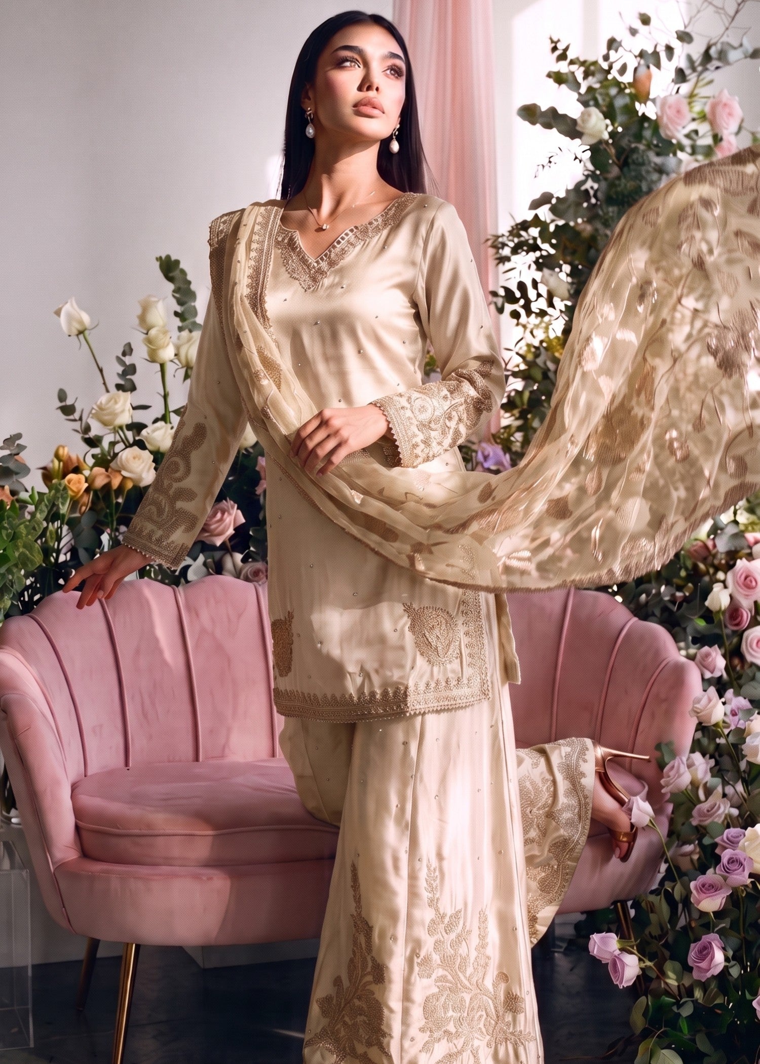 charmuse/shamooz Sharara in Cream