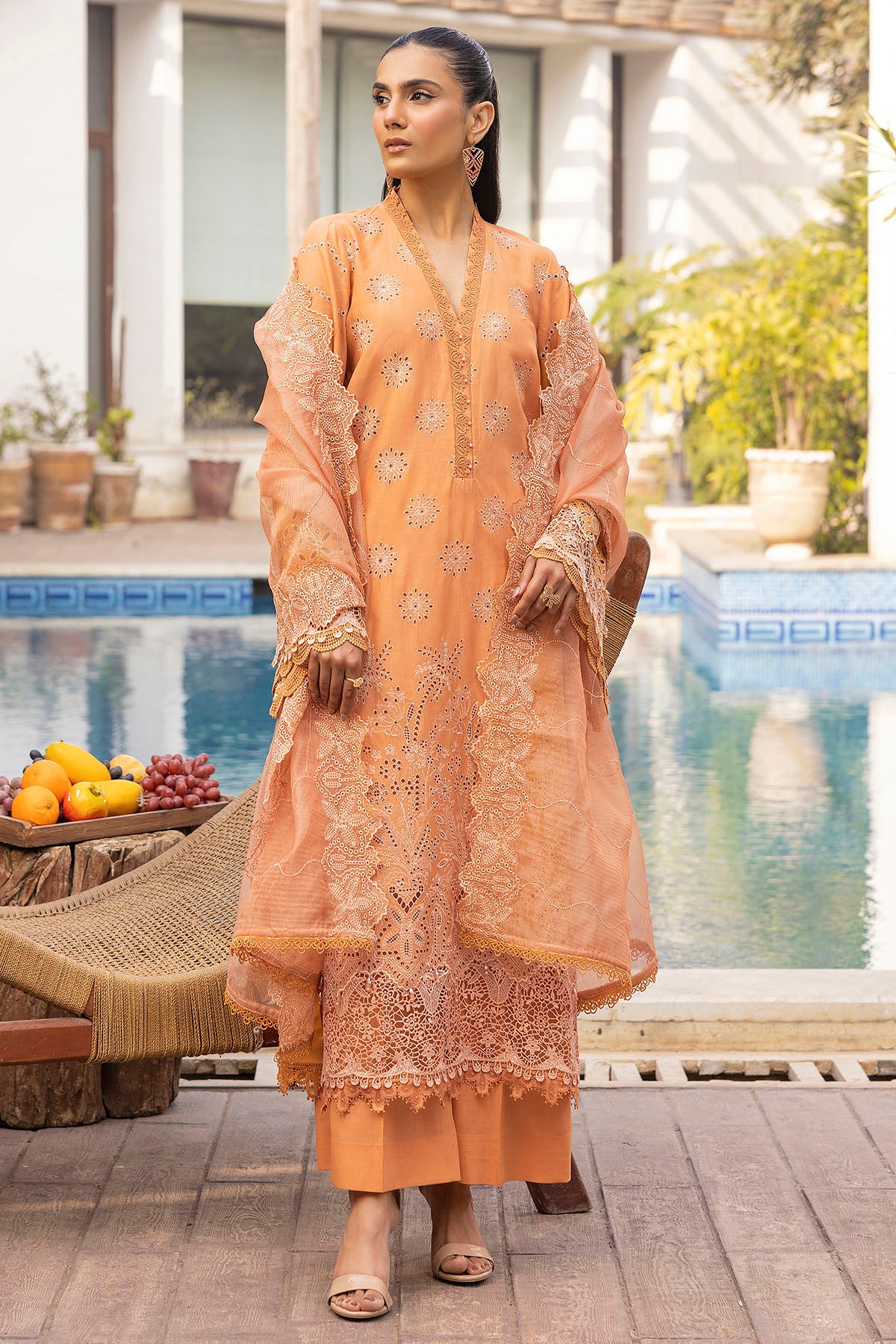 lawn Unstitched in Peach orange