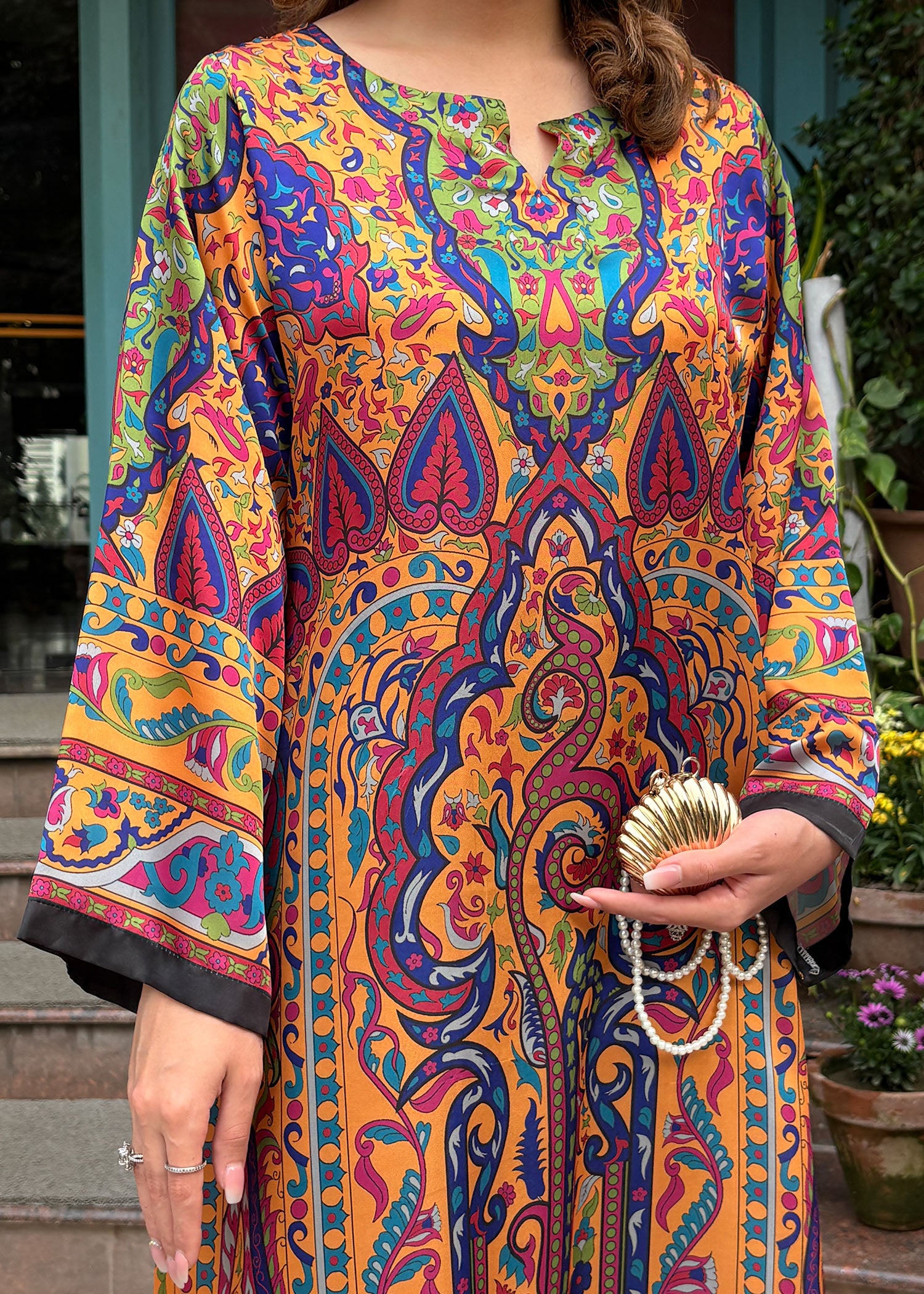 satin silk Kaftan in Multi
