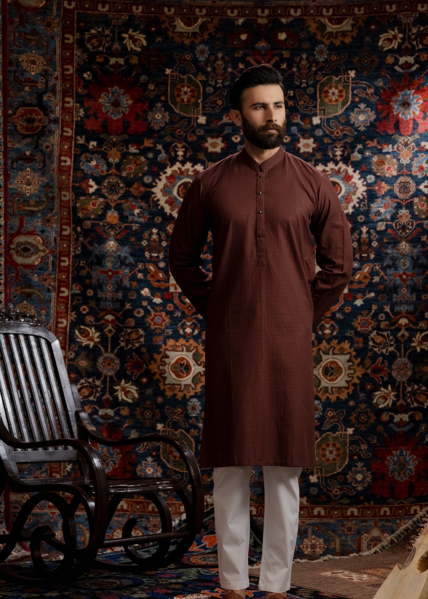 jacquard Kurta in Brown