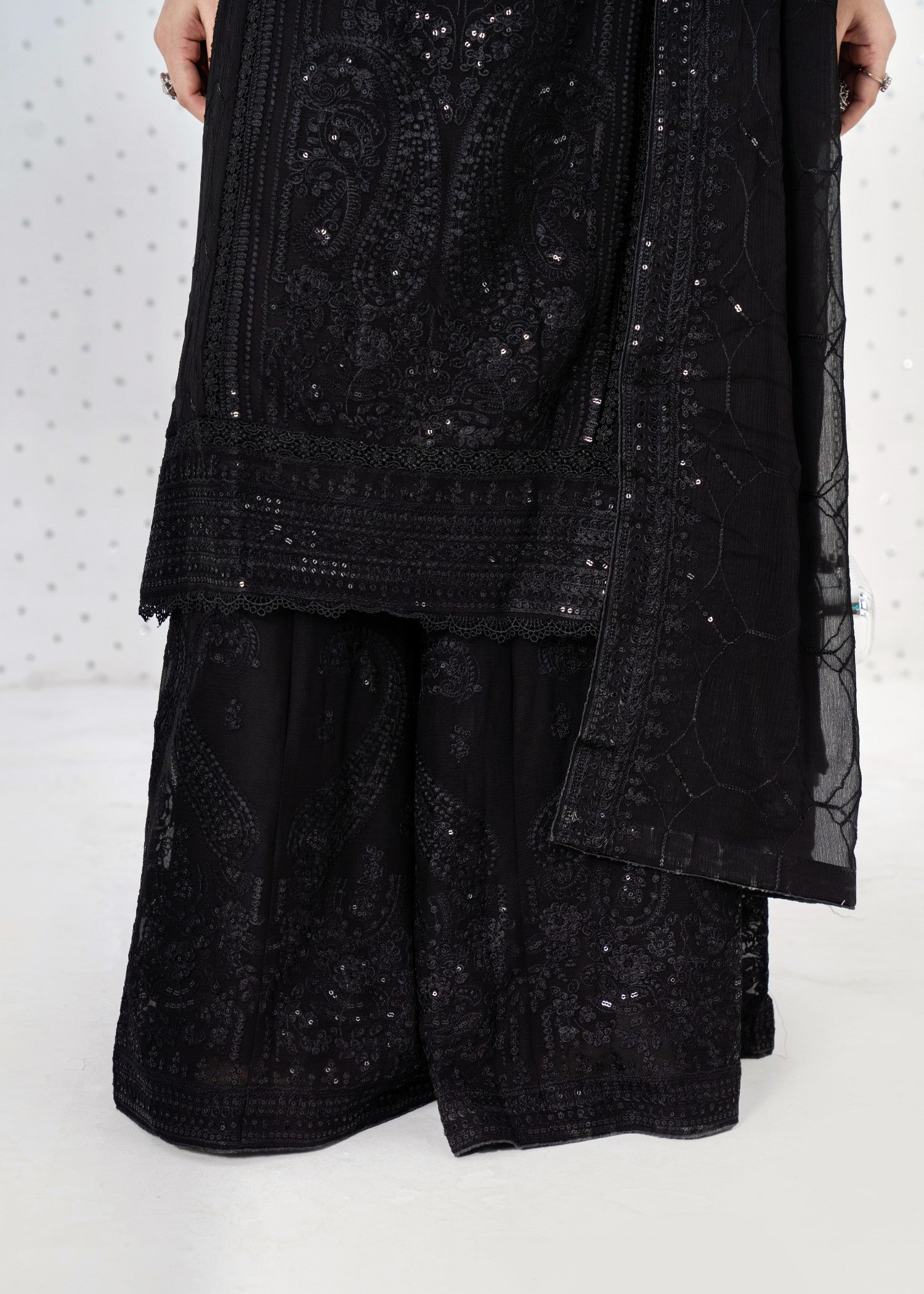 pk crinkle chiffon Kurta Set in Black