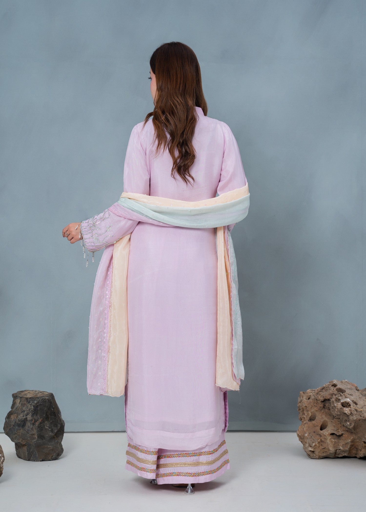 medium silk Kurta Set in Lavender pink