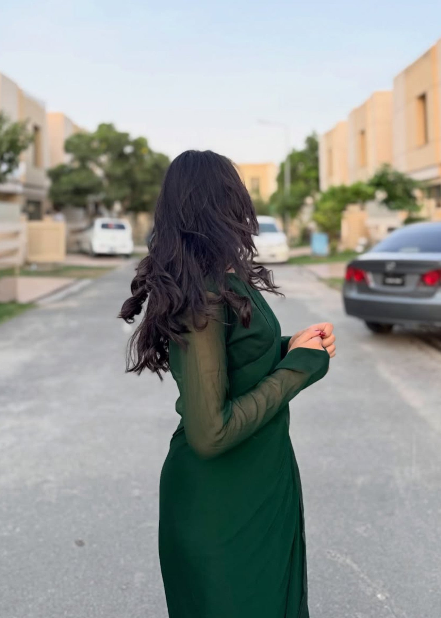 chiffon Saree in Bottle green