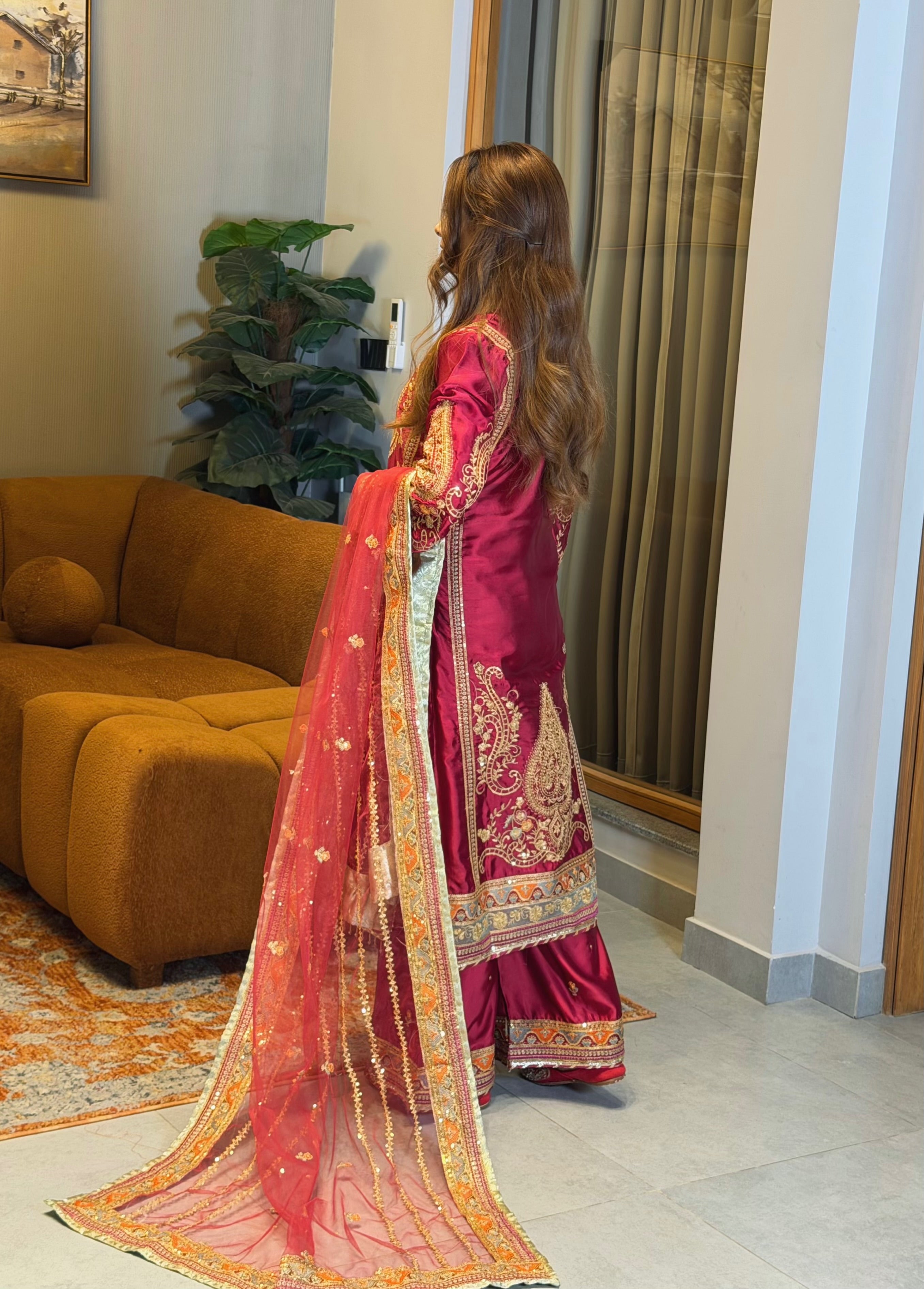 silk Sharara in Raspberry