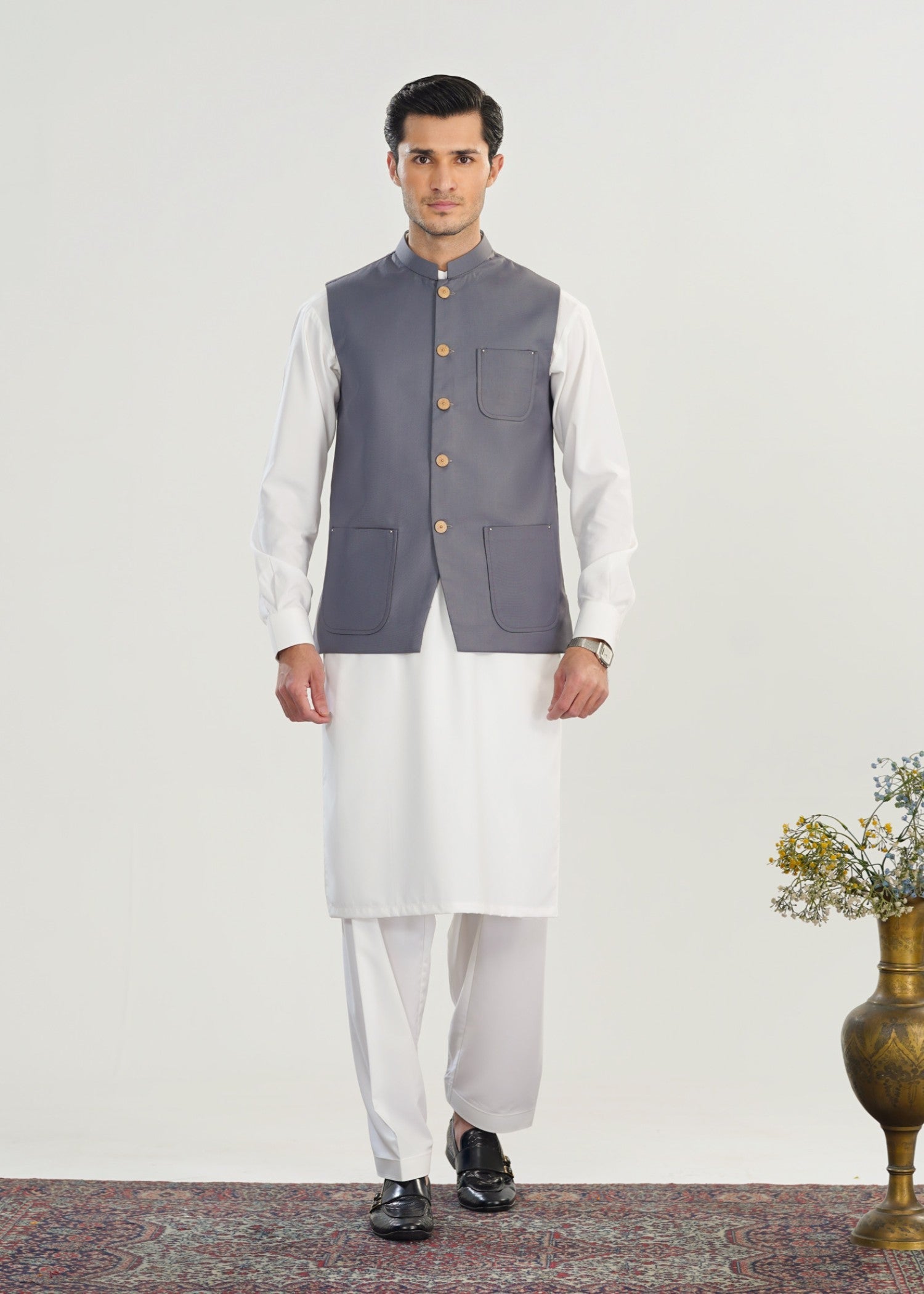 suiting Waistcoat in Off-white, slate grey