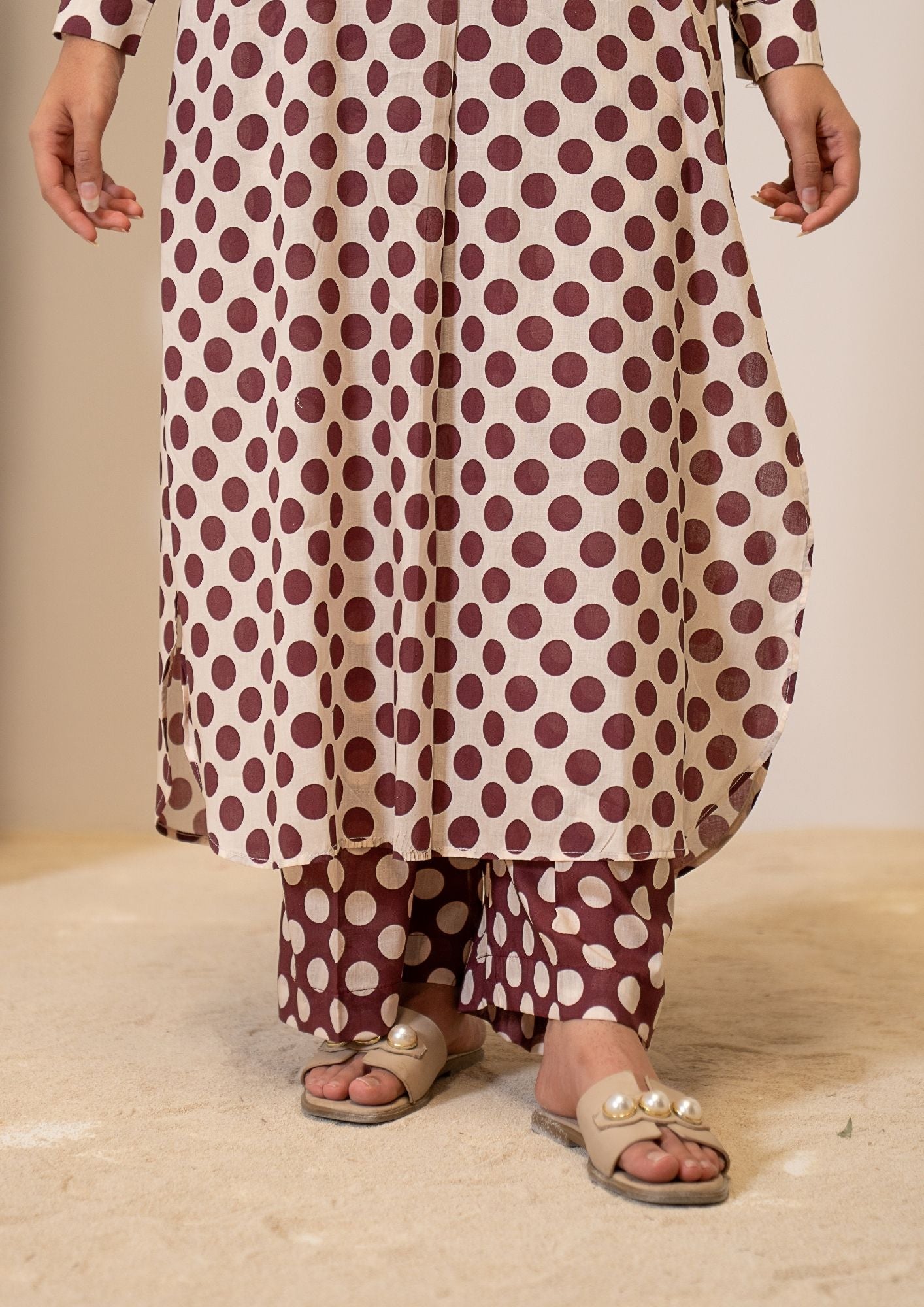 lawn Co Ord Sets in Brown, cream