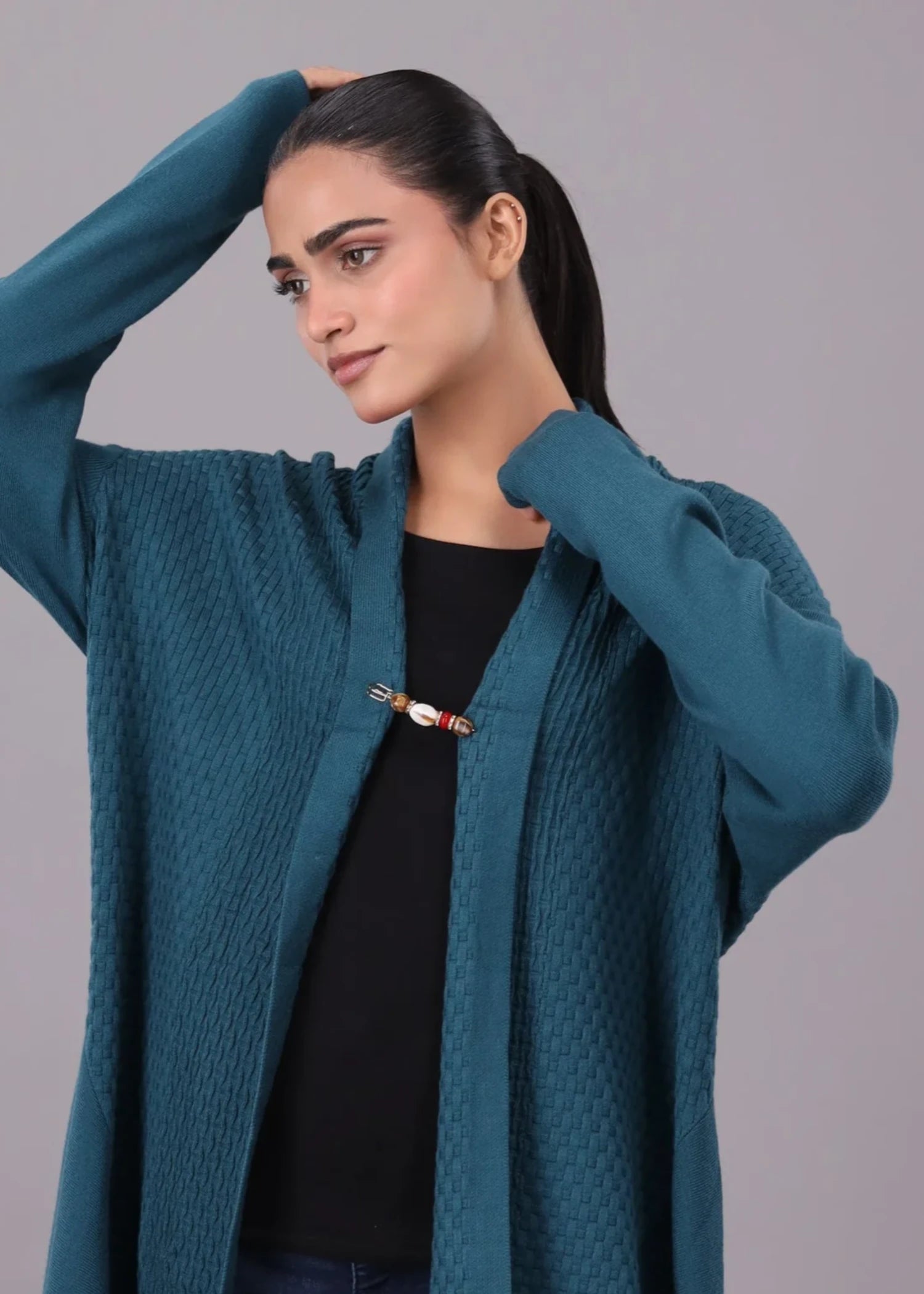 chambray Cardigan in Teal