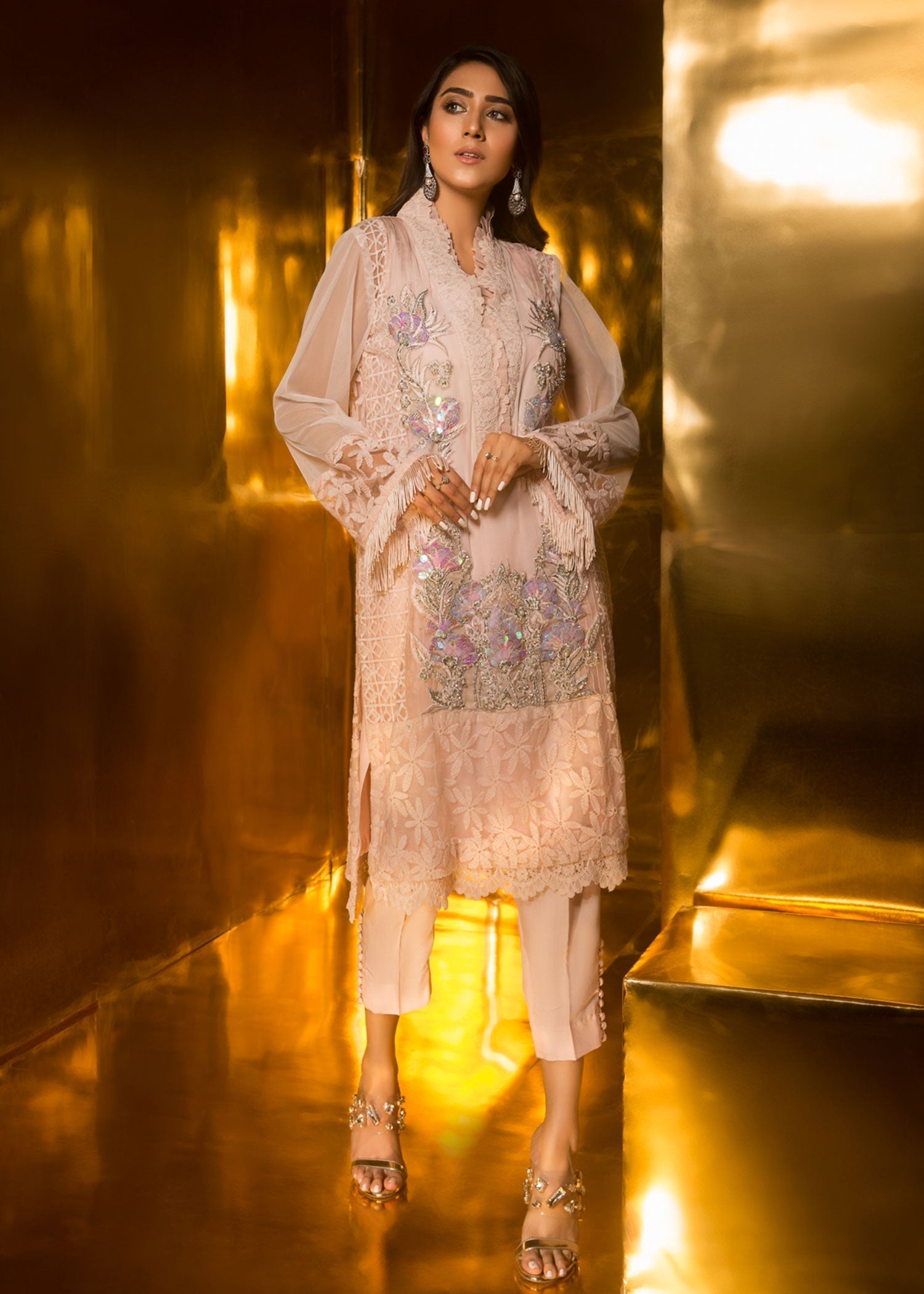 organza Kurta Set in Pastel pink