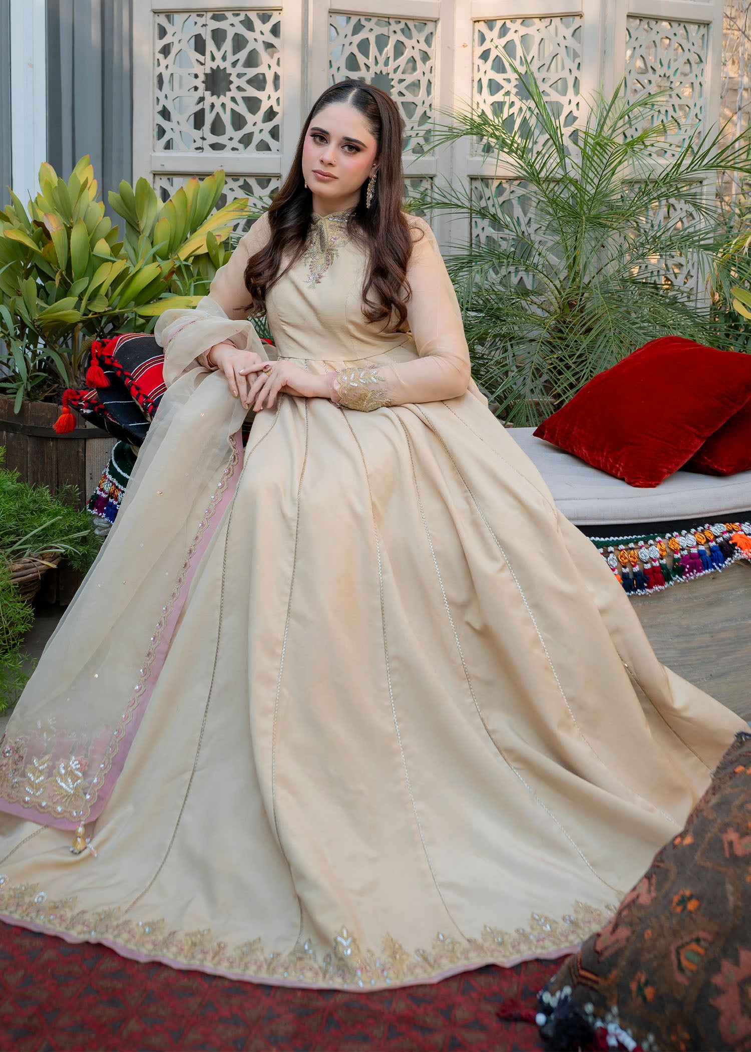 raw silk Pishwas in Beige