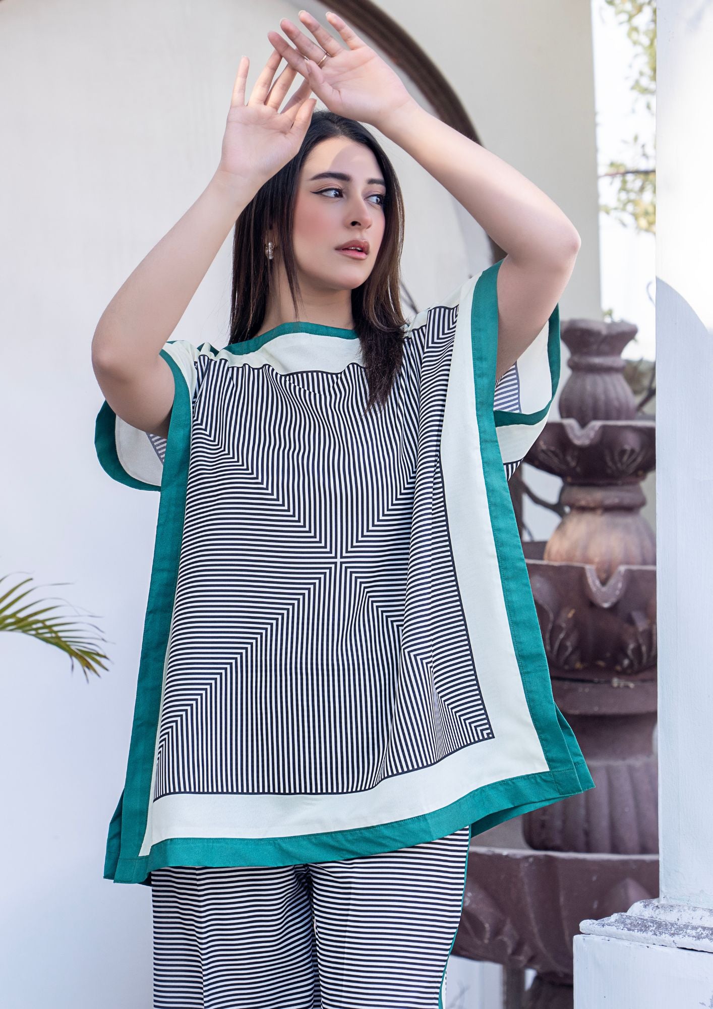 arabic lawn Co ord Sets in Black, white, green
