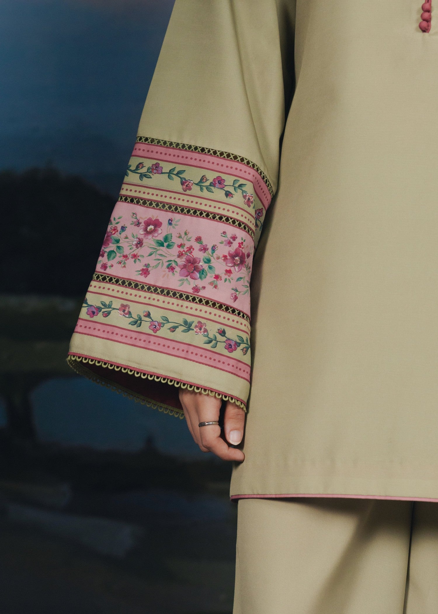 crepe Kurta Set in Beige