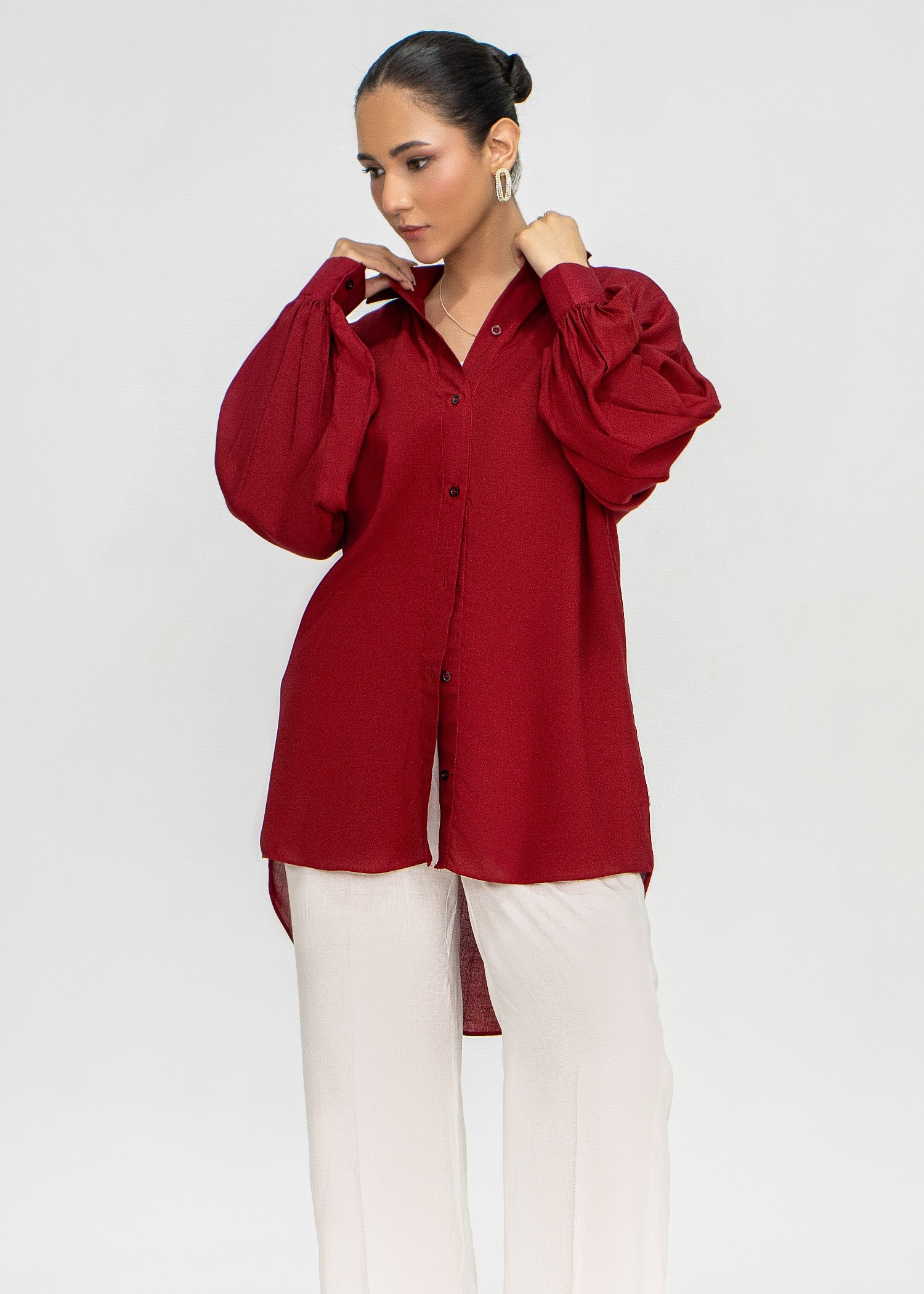 arabic lawn Top in Maroon