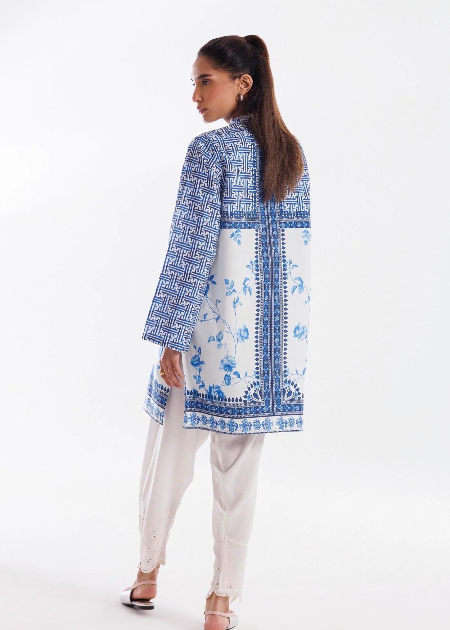 lawn Kurti in Blue, white