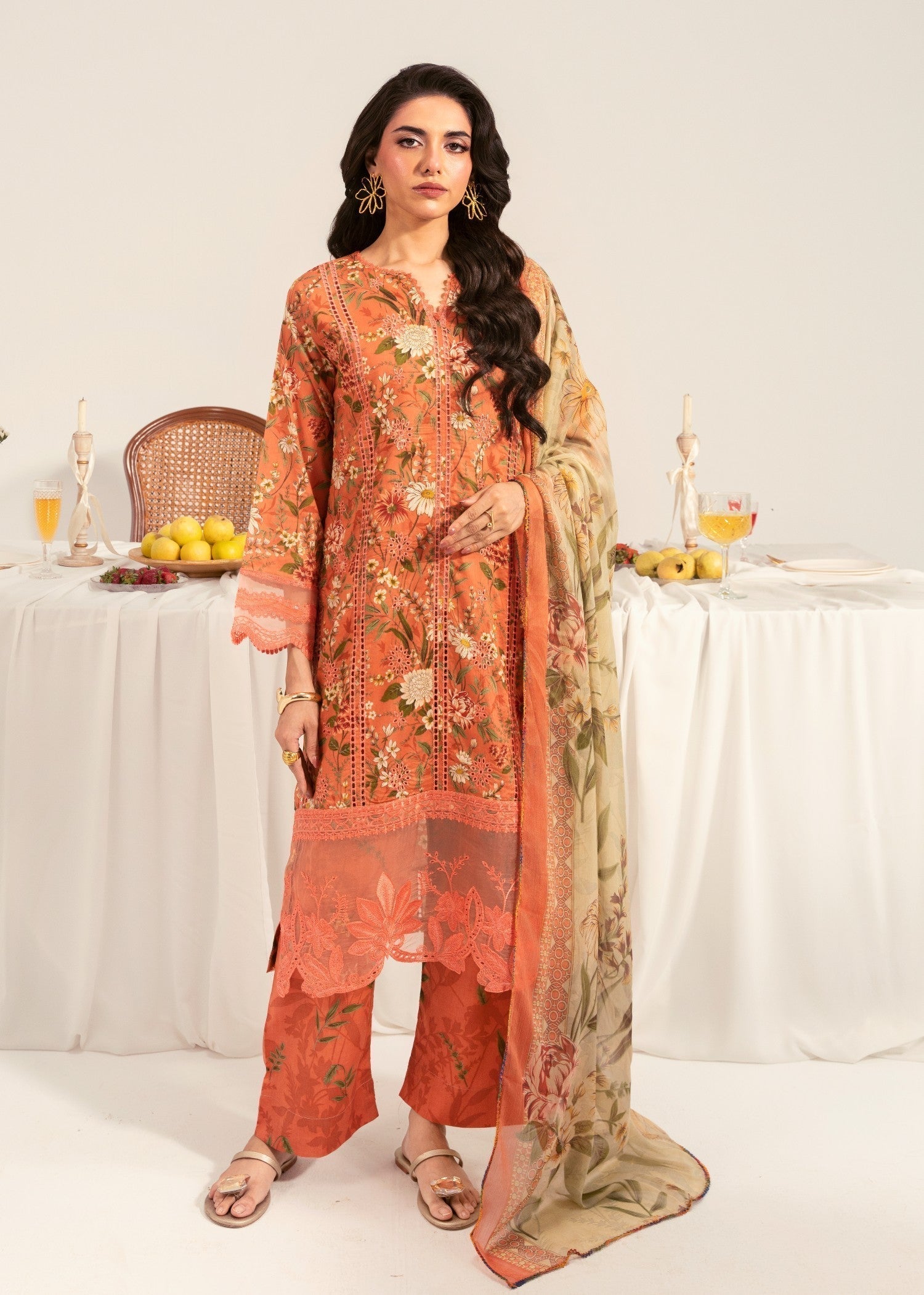 lawn Kurta Set in Copper red