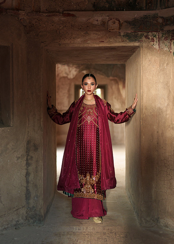 pk charmuse silk Kurta Set in Deep carmine