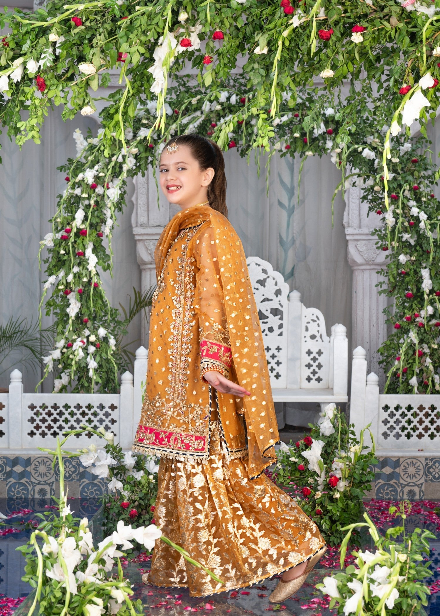 organza Gharara in Copper orange