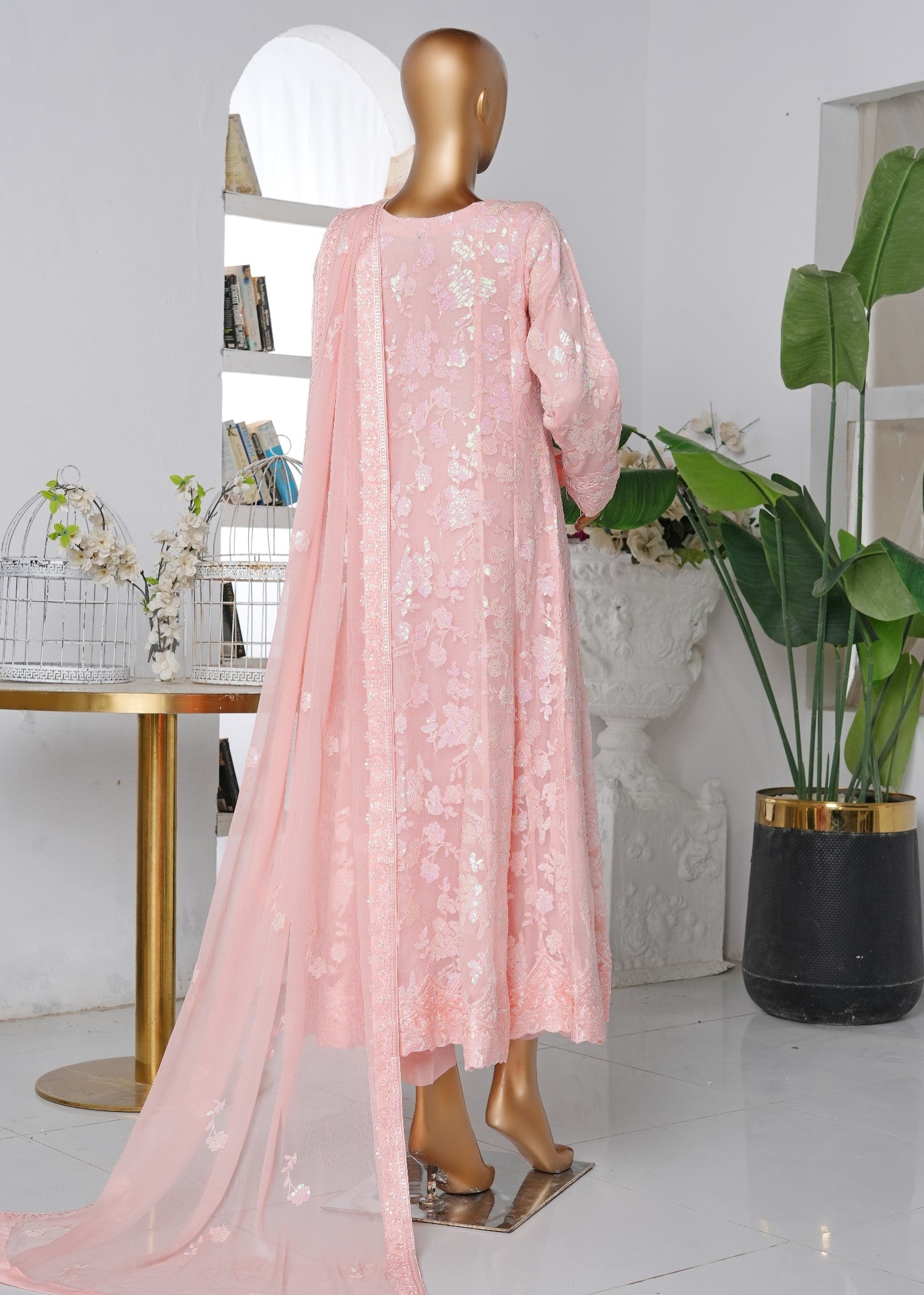chiffon Pishwas in Blush pink