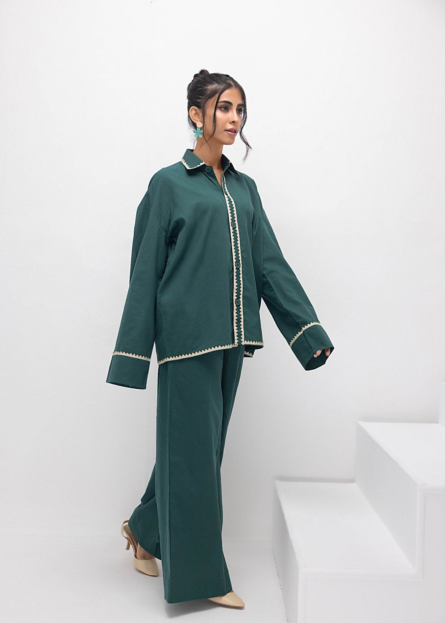 cotton Co Ord Sets in Bottle green