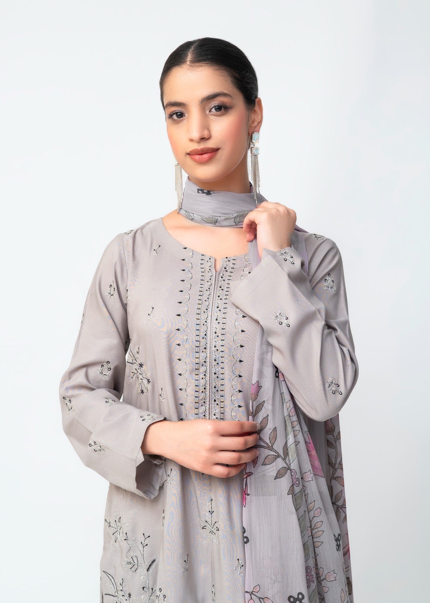 khaddar Kurta Set in Pastel grey