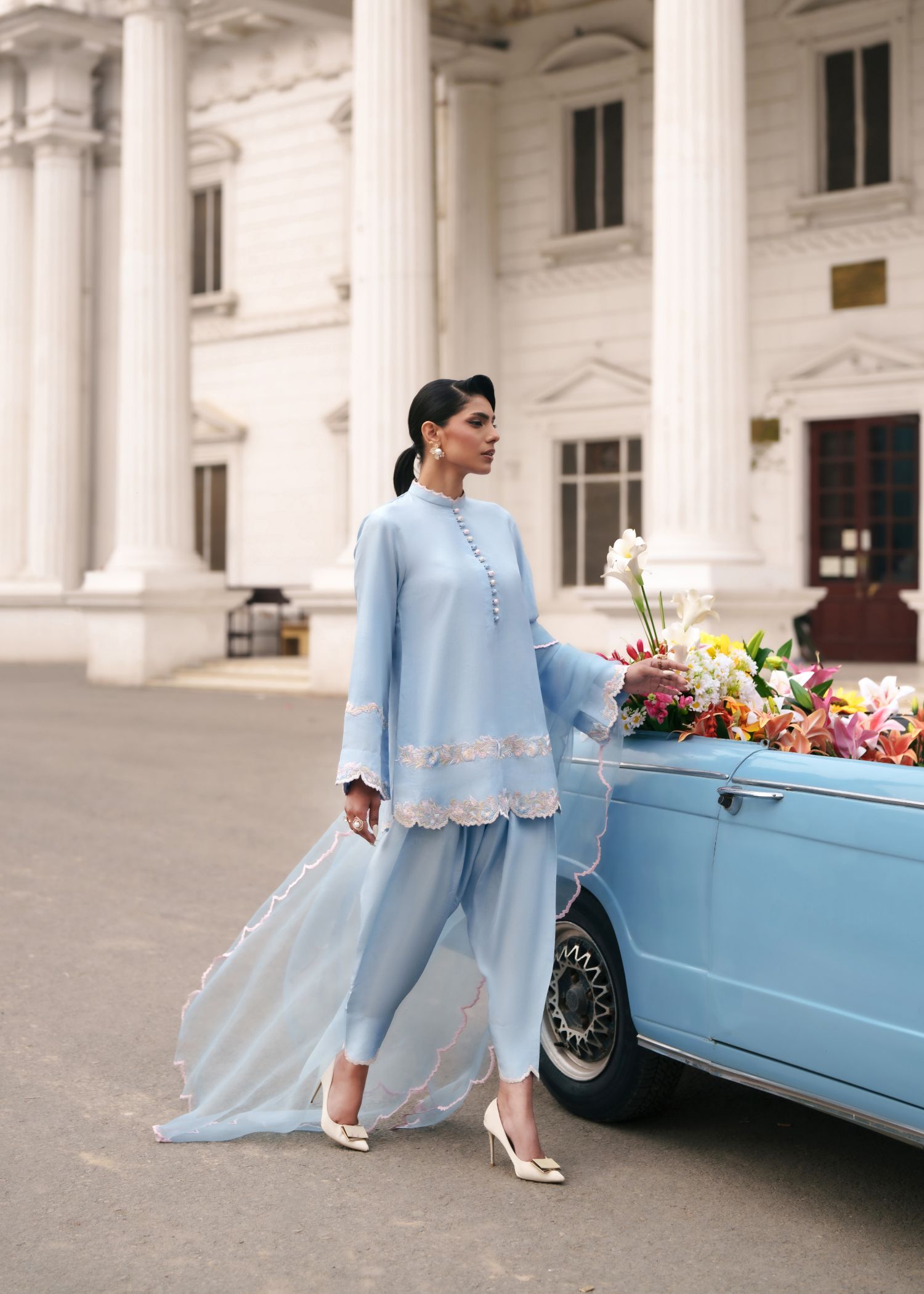 tissue silk Kurta Set in Ice blue