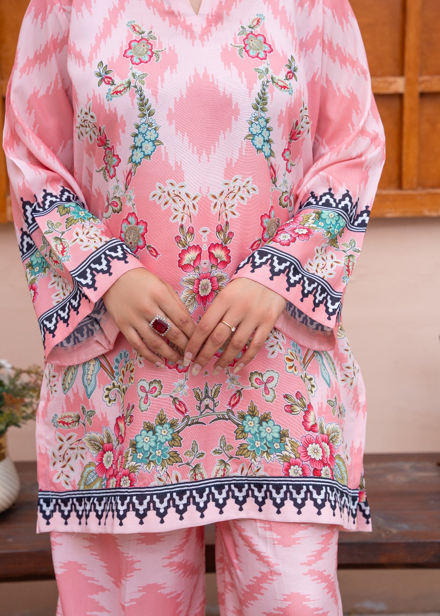 slub cambric Co Ord Sets in Hot pink red