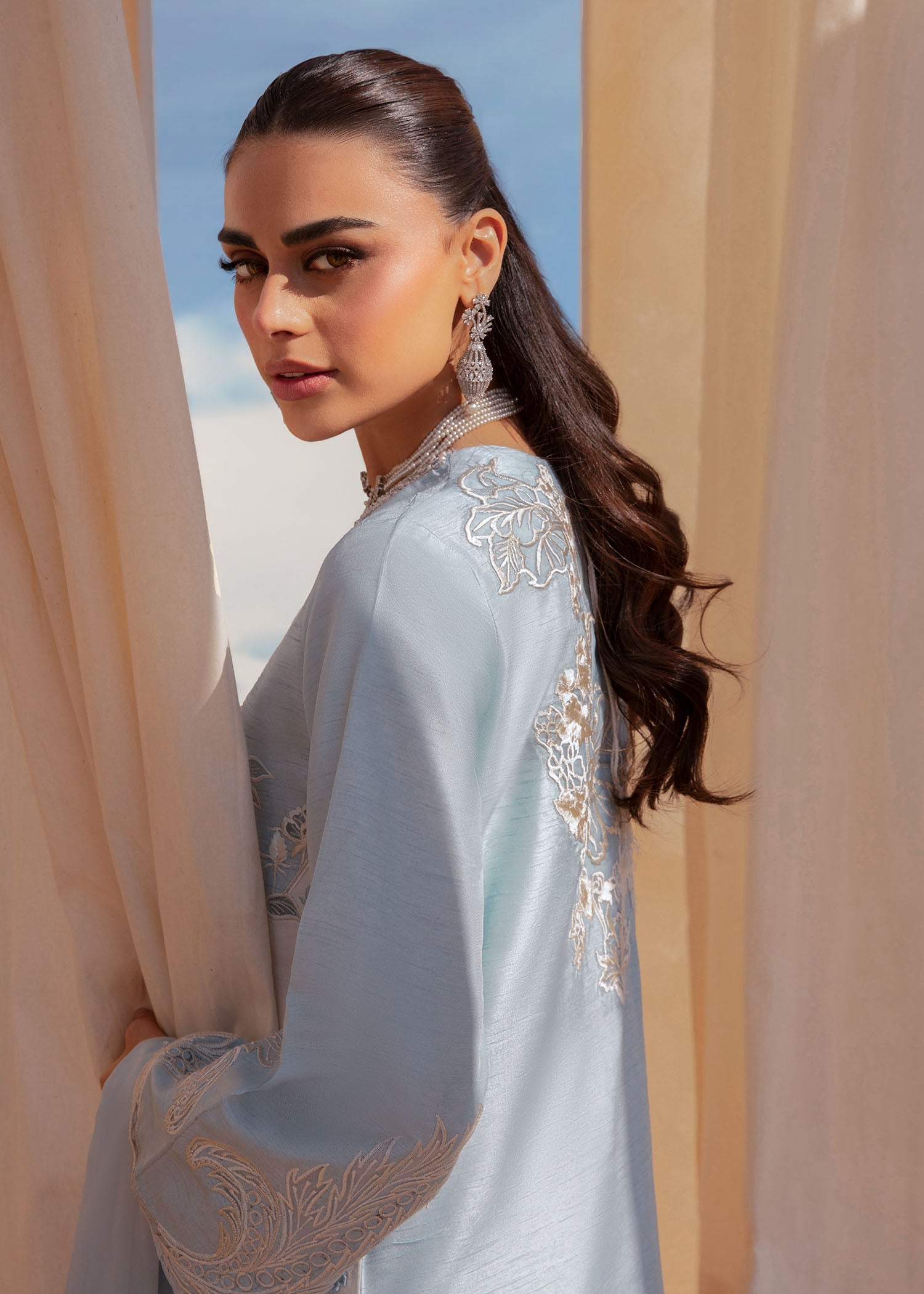 korean raw silk Kurta Set in Sky blue