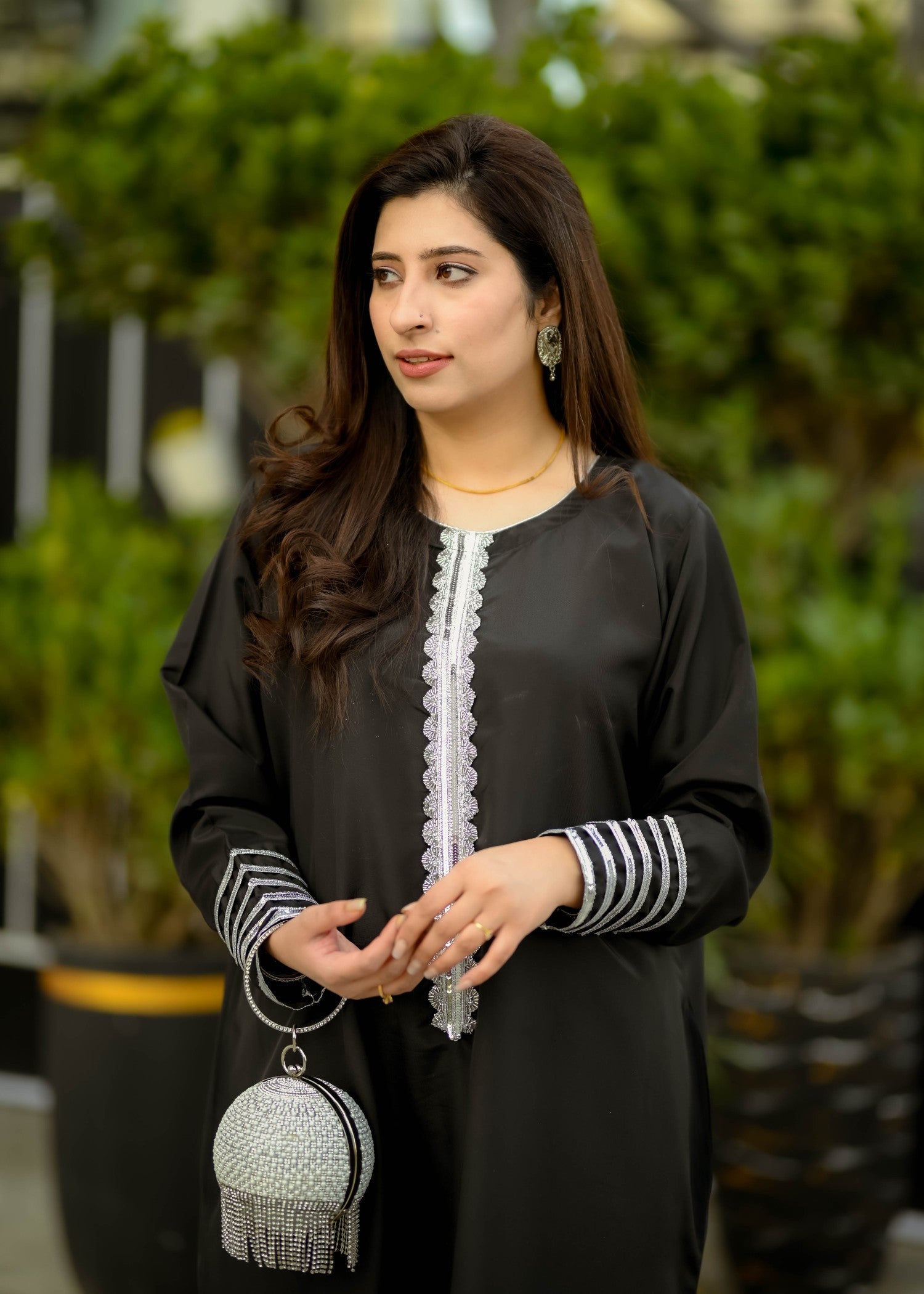 silk Kaftan in Jet black