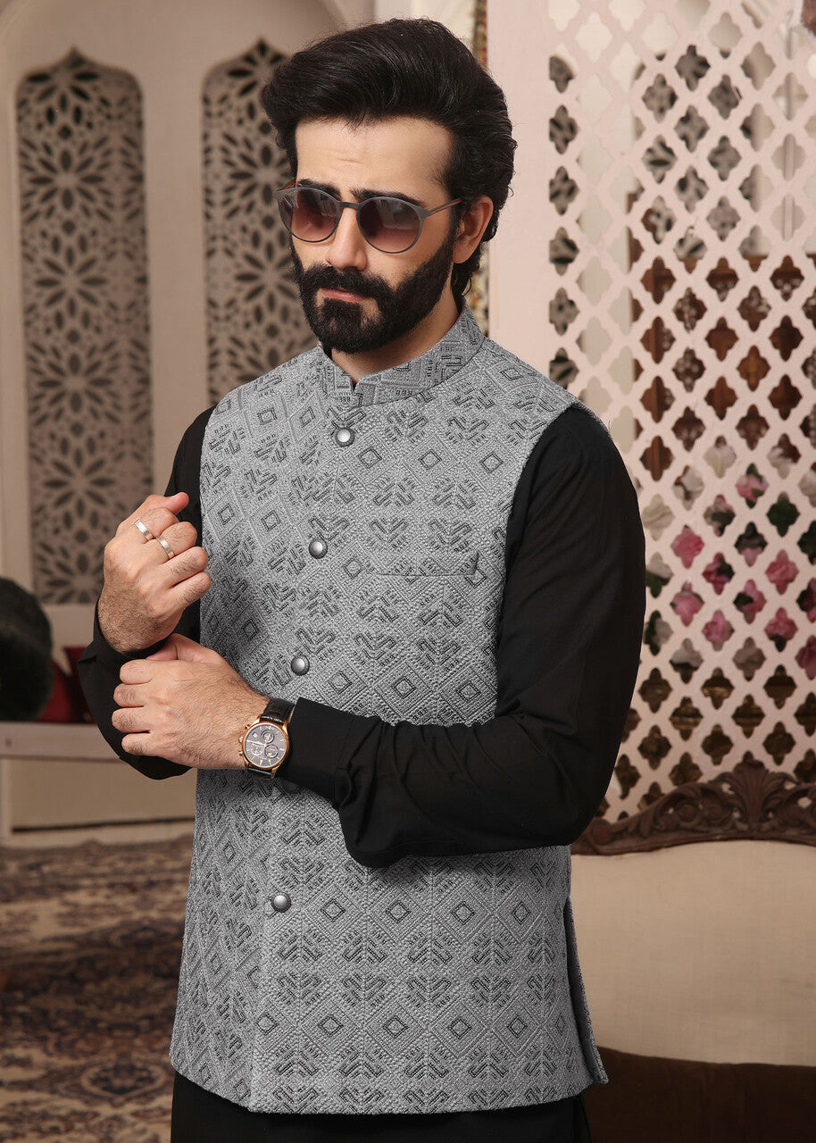 raw silk Waistcoat in Steal grey