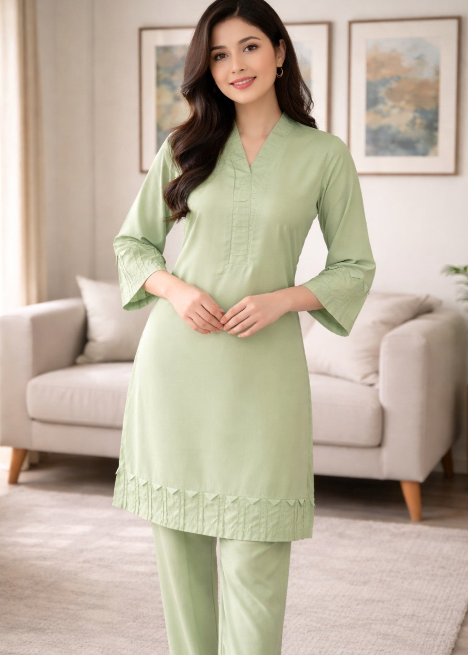 georgette Kurta Set in Pistachio green