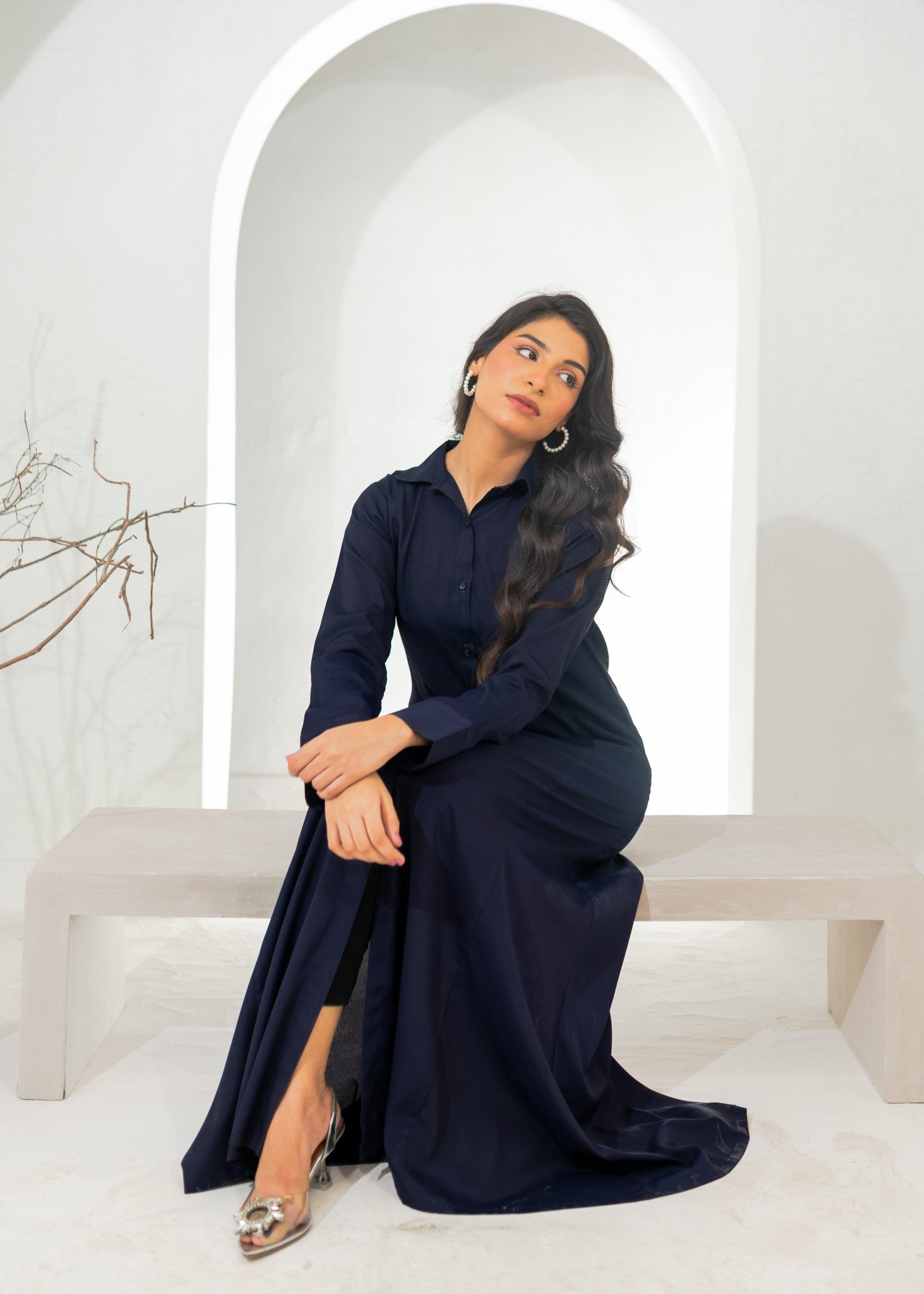 polyester crepe Dress in Navy blue