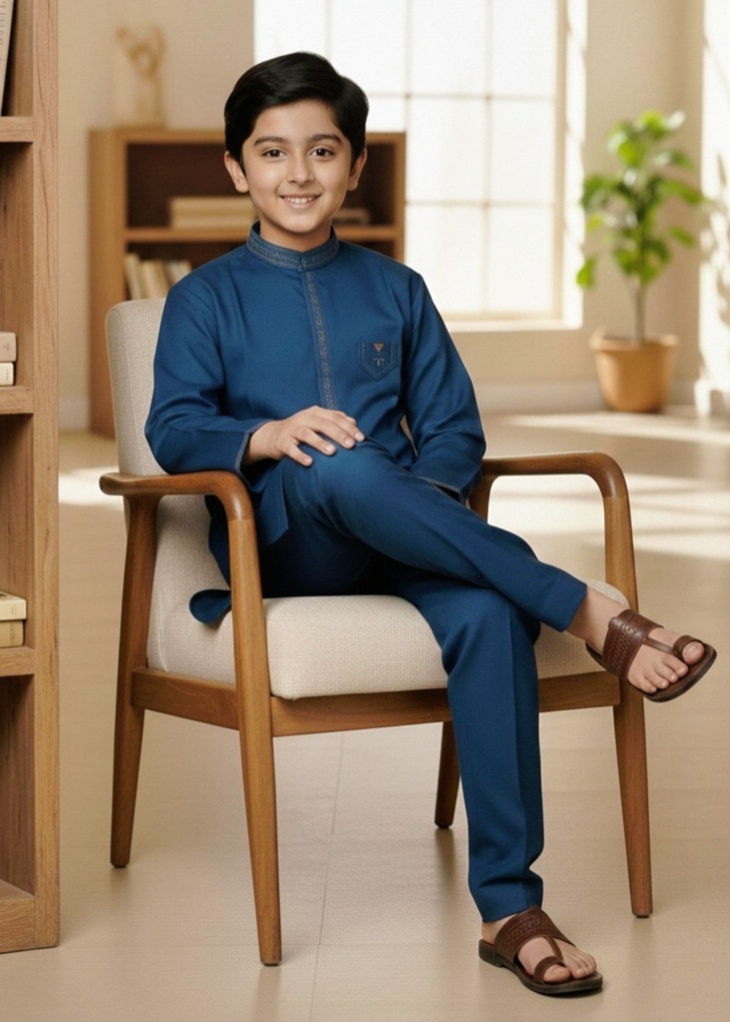 cotton Kurta Set in Steel blue