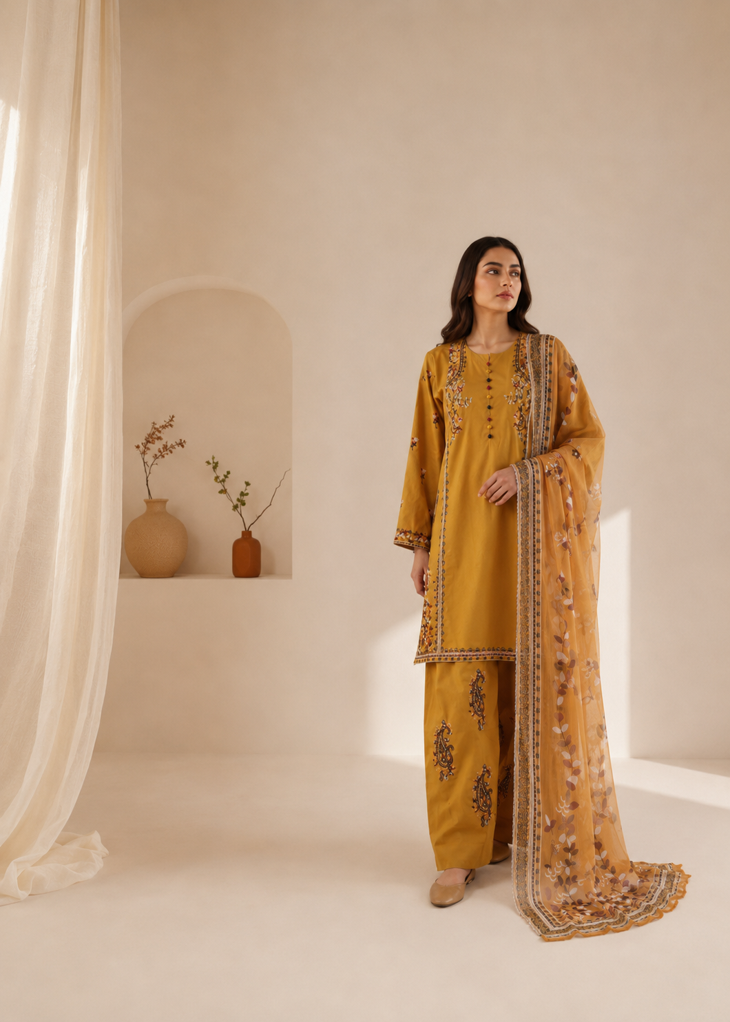 cotton Kurta Set in Amber, bright orange, goldfish orange