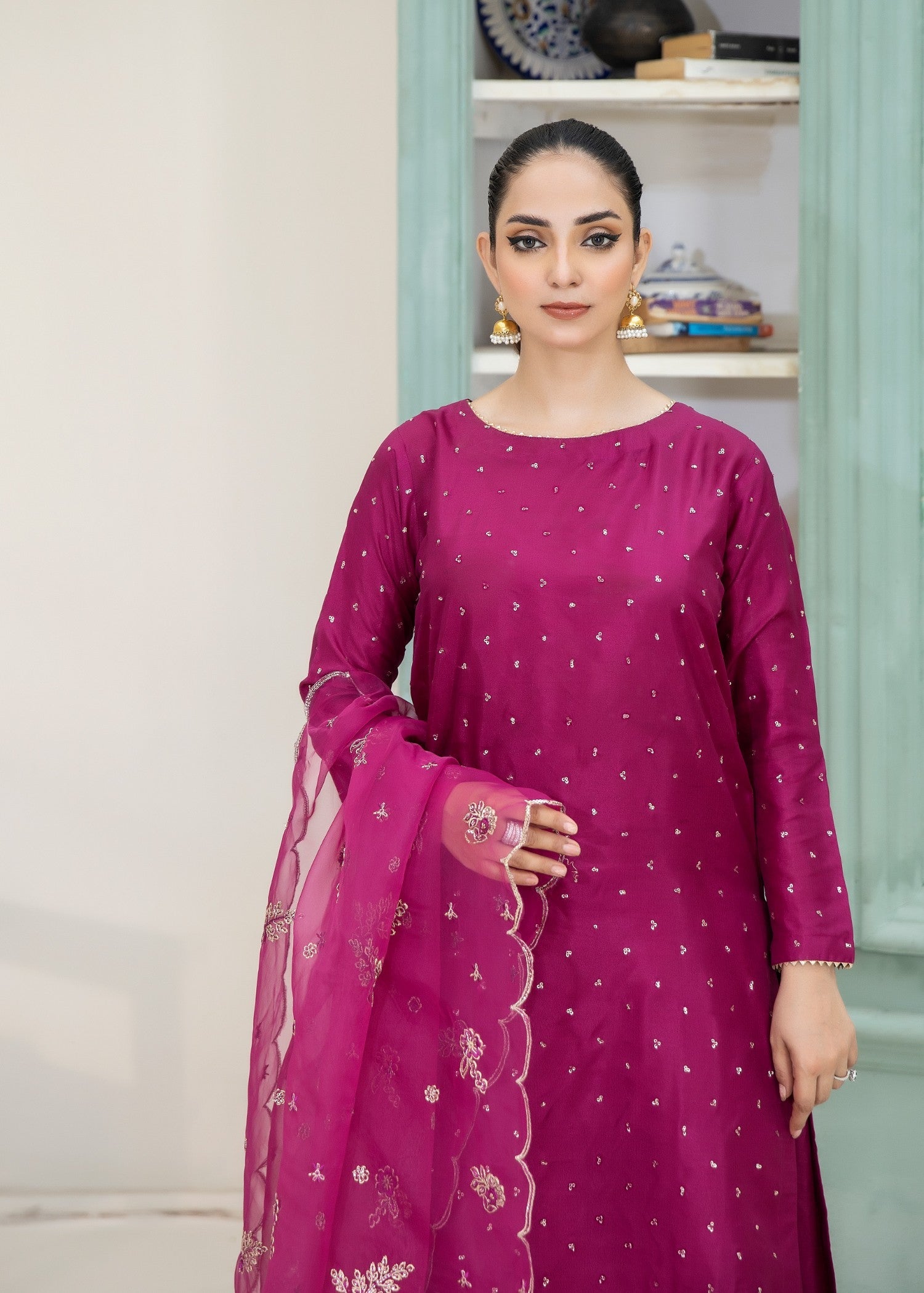kattan silk Kurta Set in Magenta