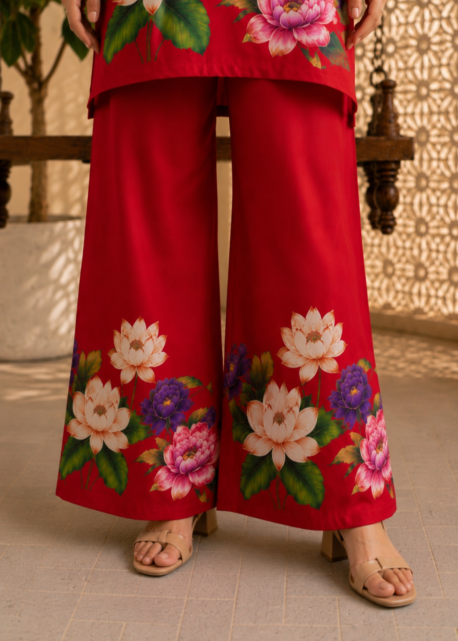 poly lawn Co Ord Sets in Red